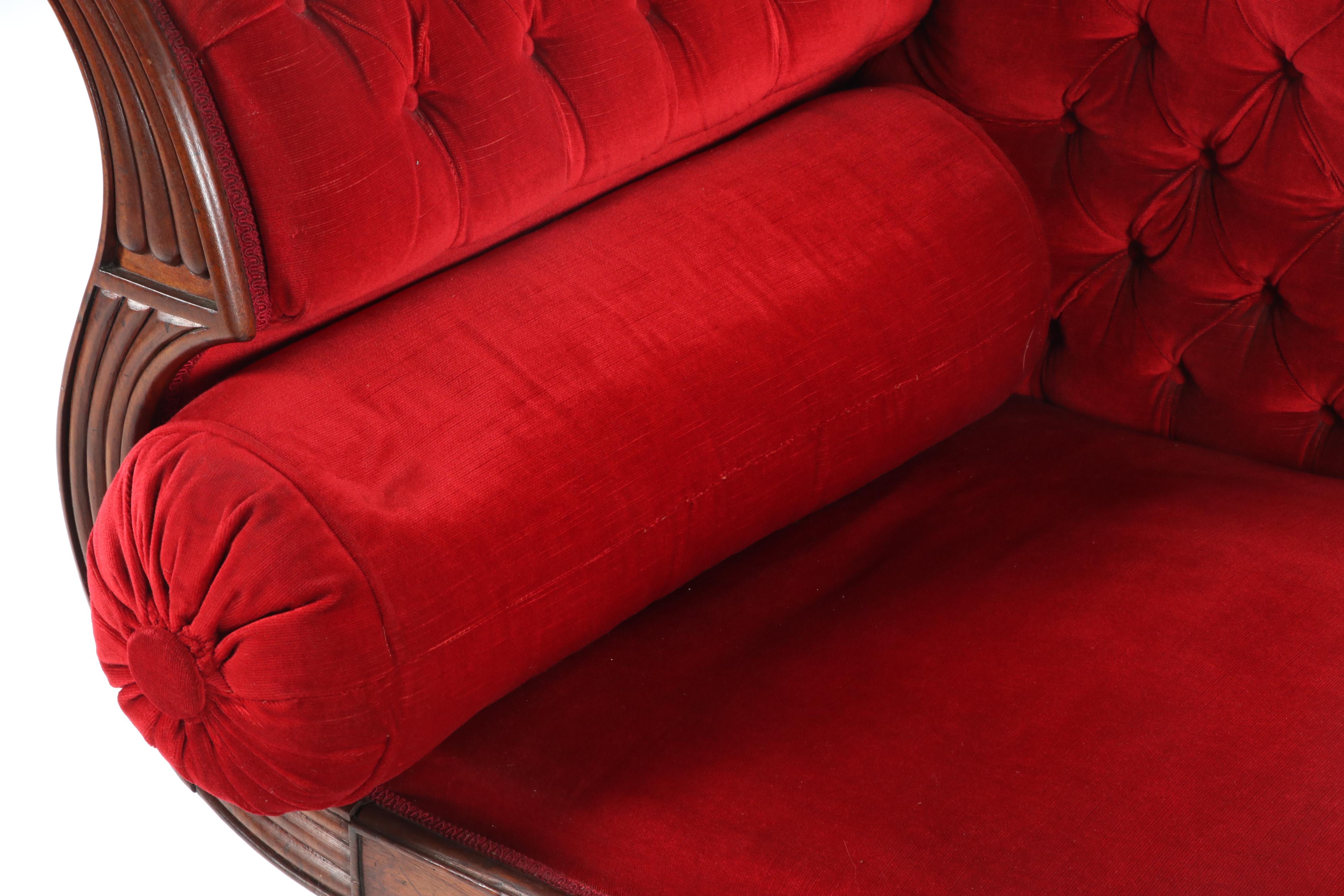 American Empire Style Button-Tufted Upholstered Chaise Lounge, Early 20th C.