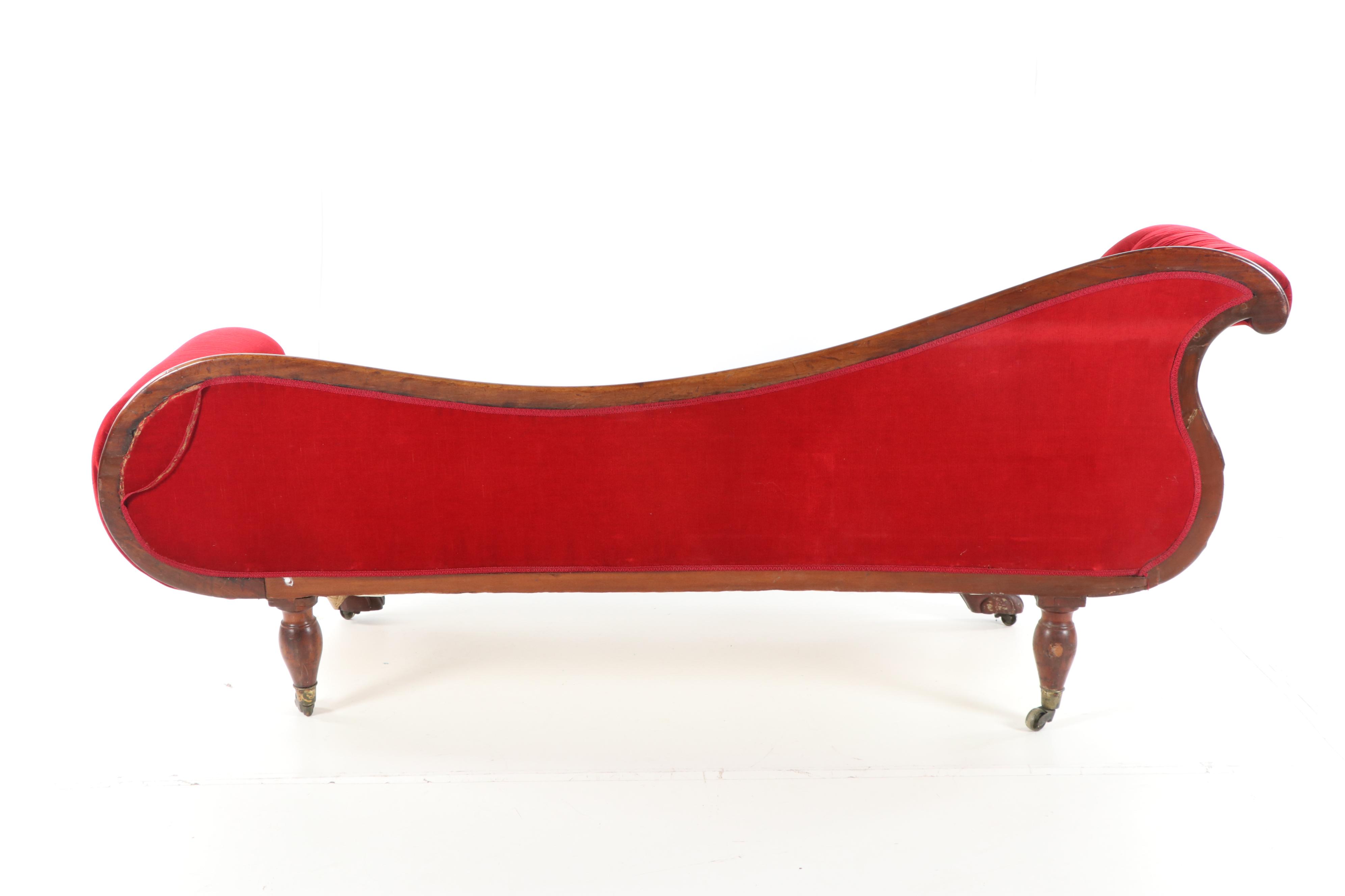 American Empire Style Button-Tufted Upholstered Chaise Lounge, Early 20th C.