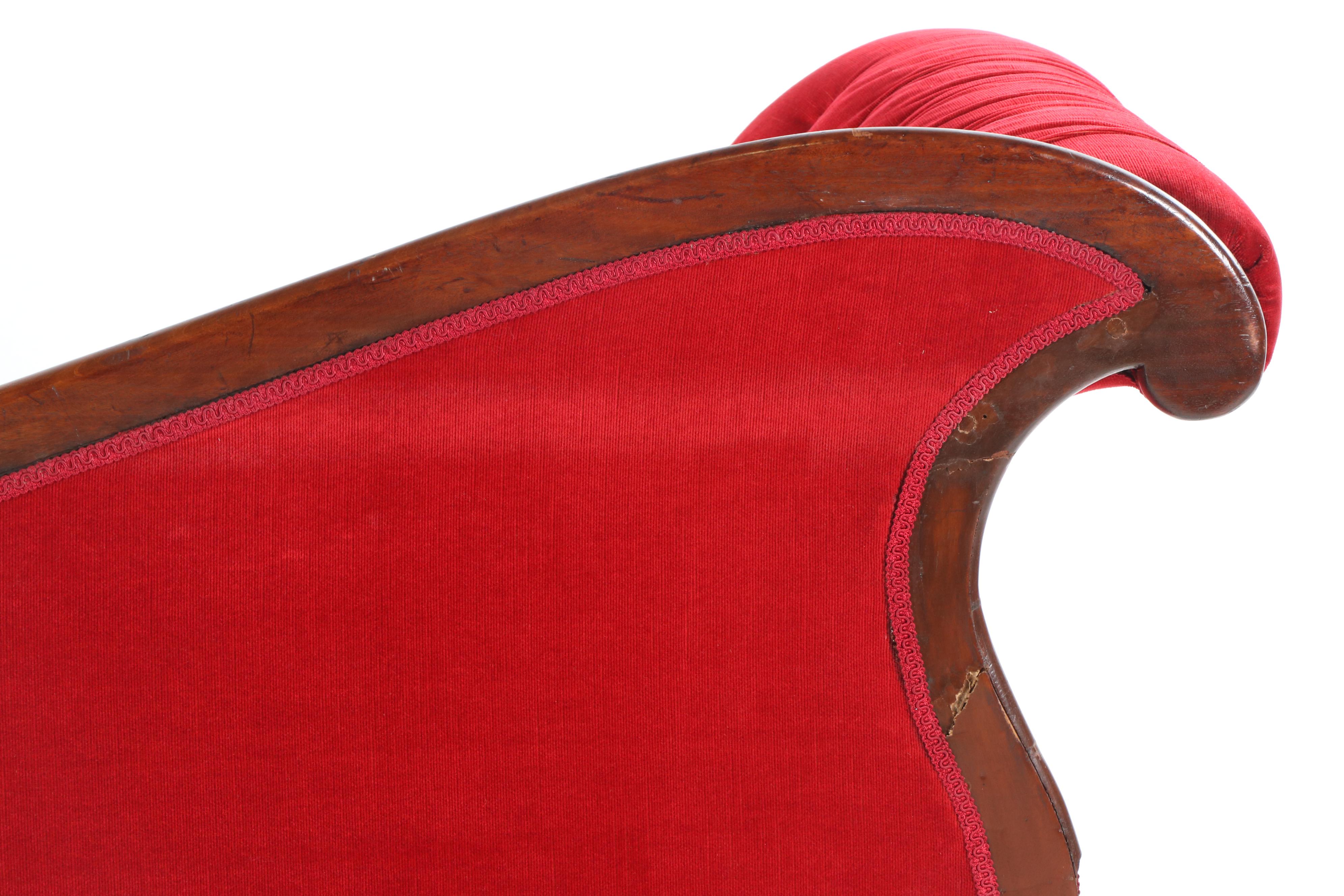 American Empire Style Button-Tufted Upholstered Chaise Lounge, Early 20th C.