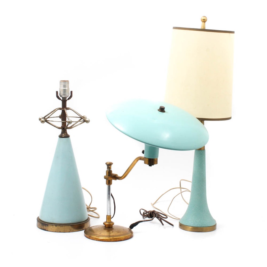 Mid Century Modern Aqua Blue Table Lamps