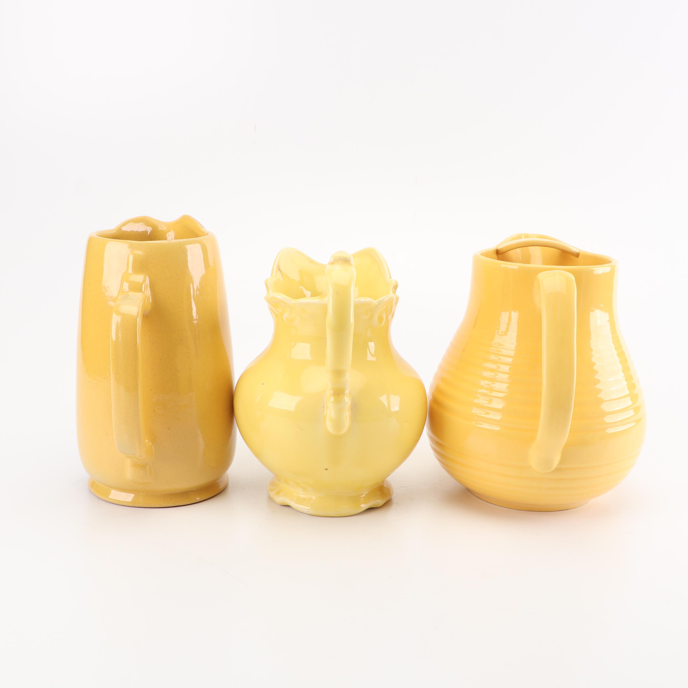 Redwing Vase, Bauer and Frankoma Pitchers and Metlox Bowl