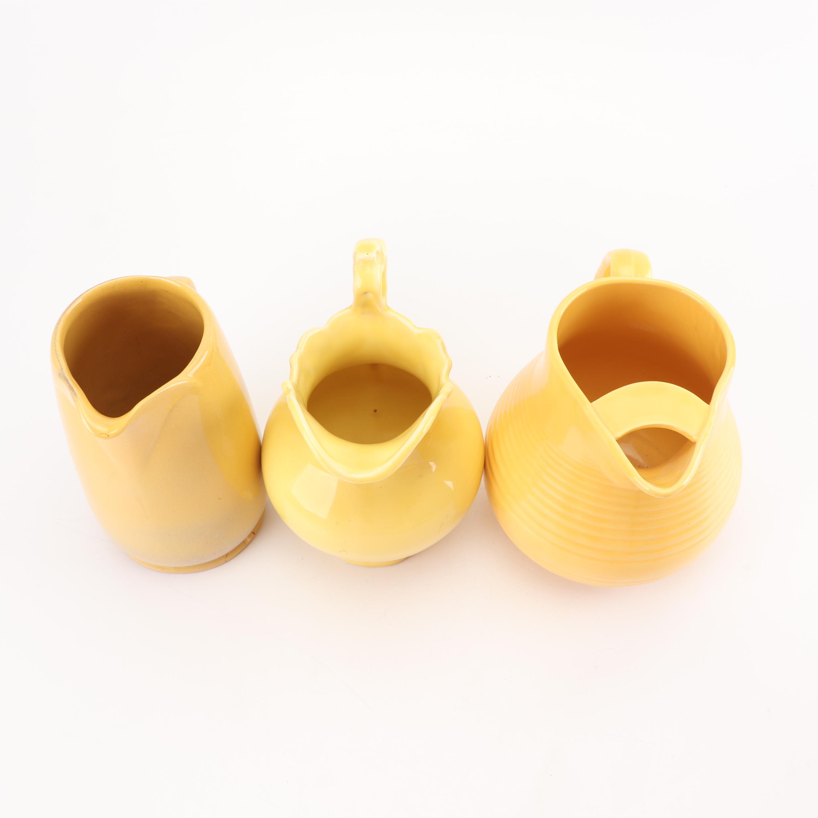 Redwing Vase, Bauer and Frankoma Pitchers and Metlox Bowl