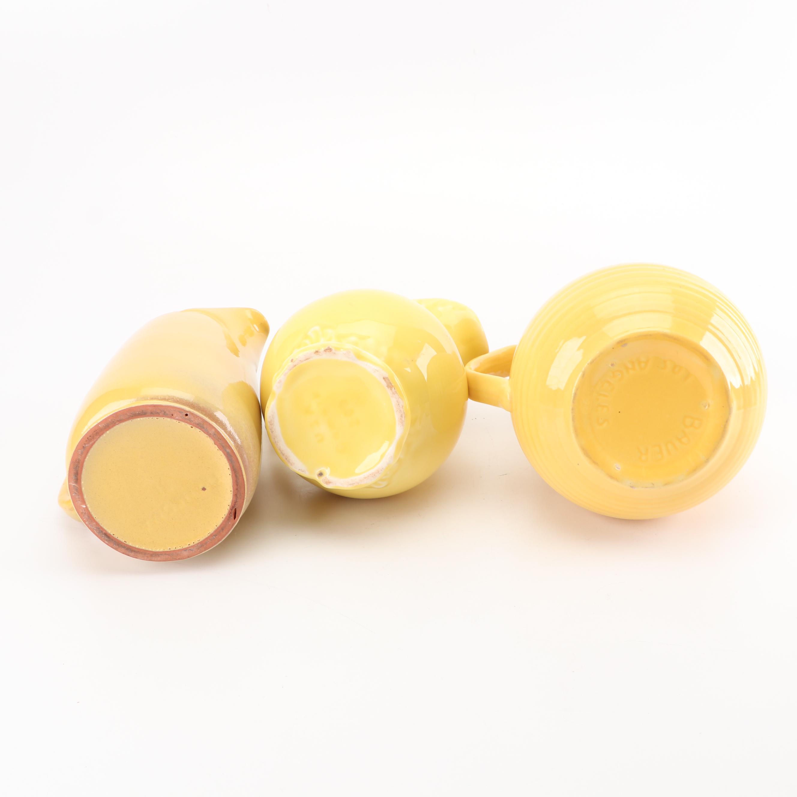 Redwing Vase, Bauer and Frankoma Pitchers and Metlox Bowl