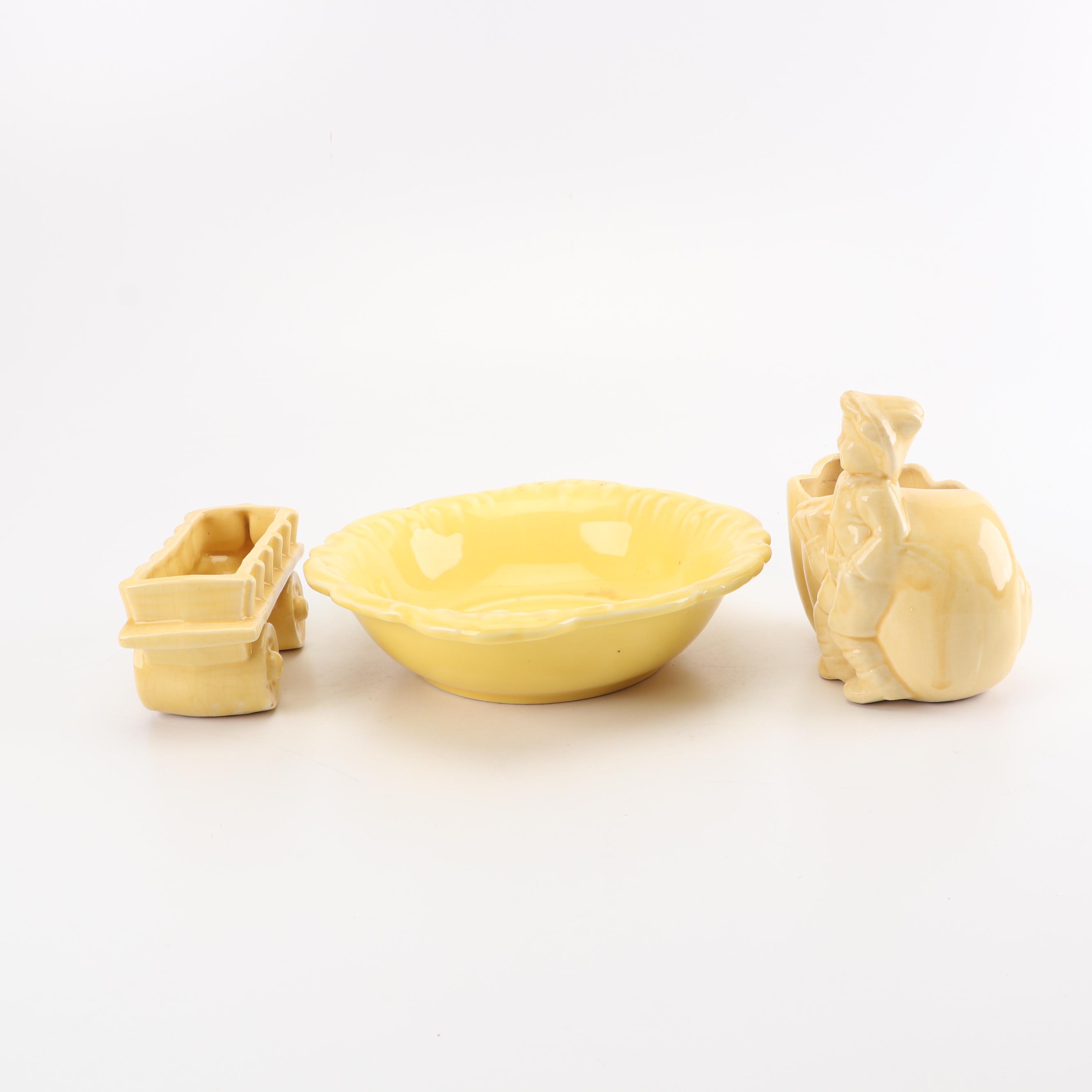 Redwing Vase, Bauer and Frankoma Pitchers and Metlox Bowl