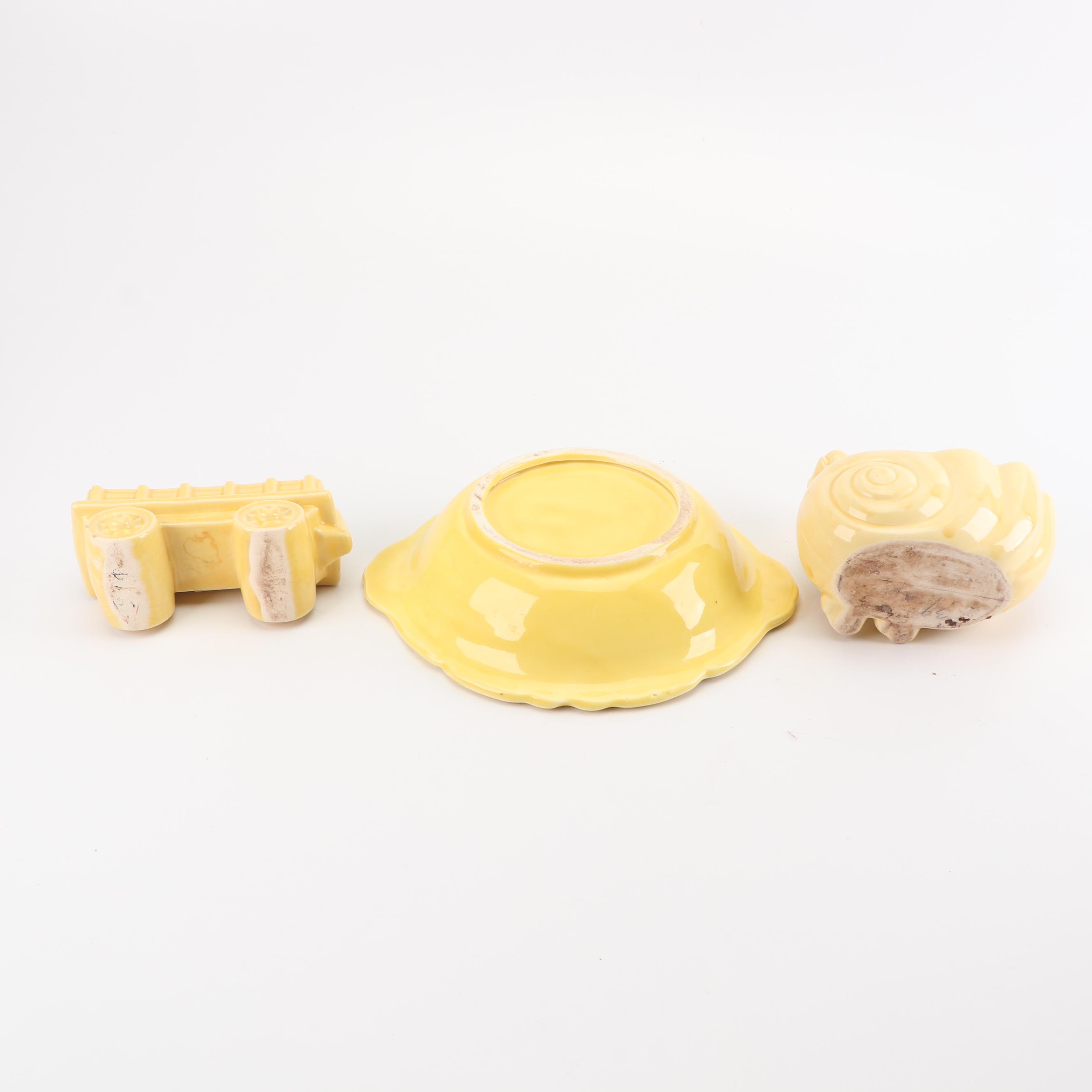 Redwing Vase, Bauer and Frankoma Pitchers and Metlox Bowl