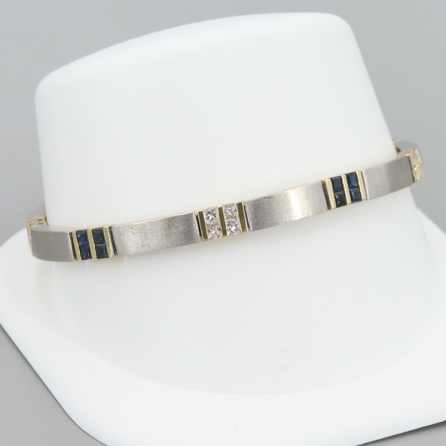 18K White and Yellow Gold Sapphire and Diamond Bracelet