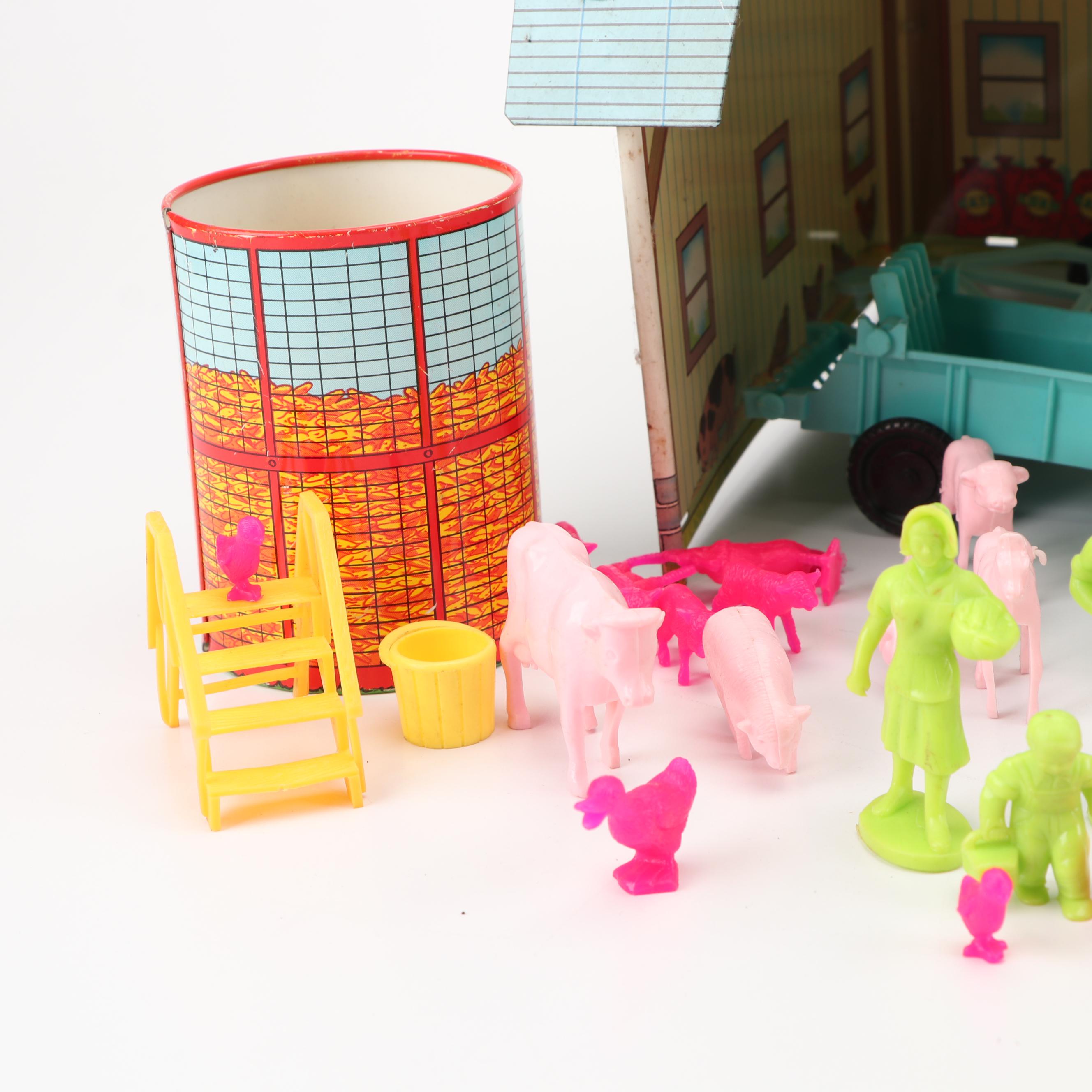 "Valley View Farm" Toy Set including Barn, Equipment, and Animals, Mid-20th C.