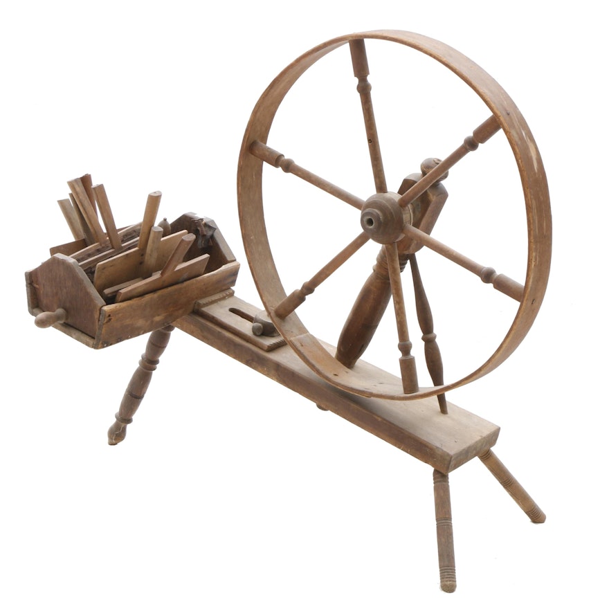 Spinning Wheel with Carding Paddles, Late 19th Century