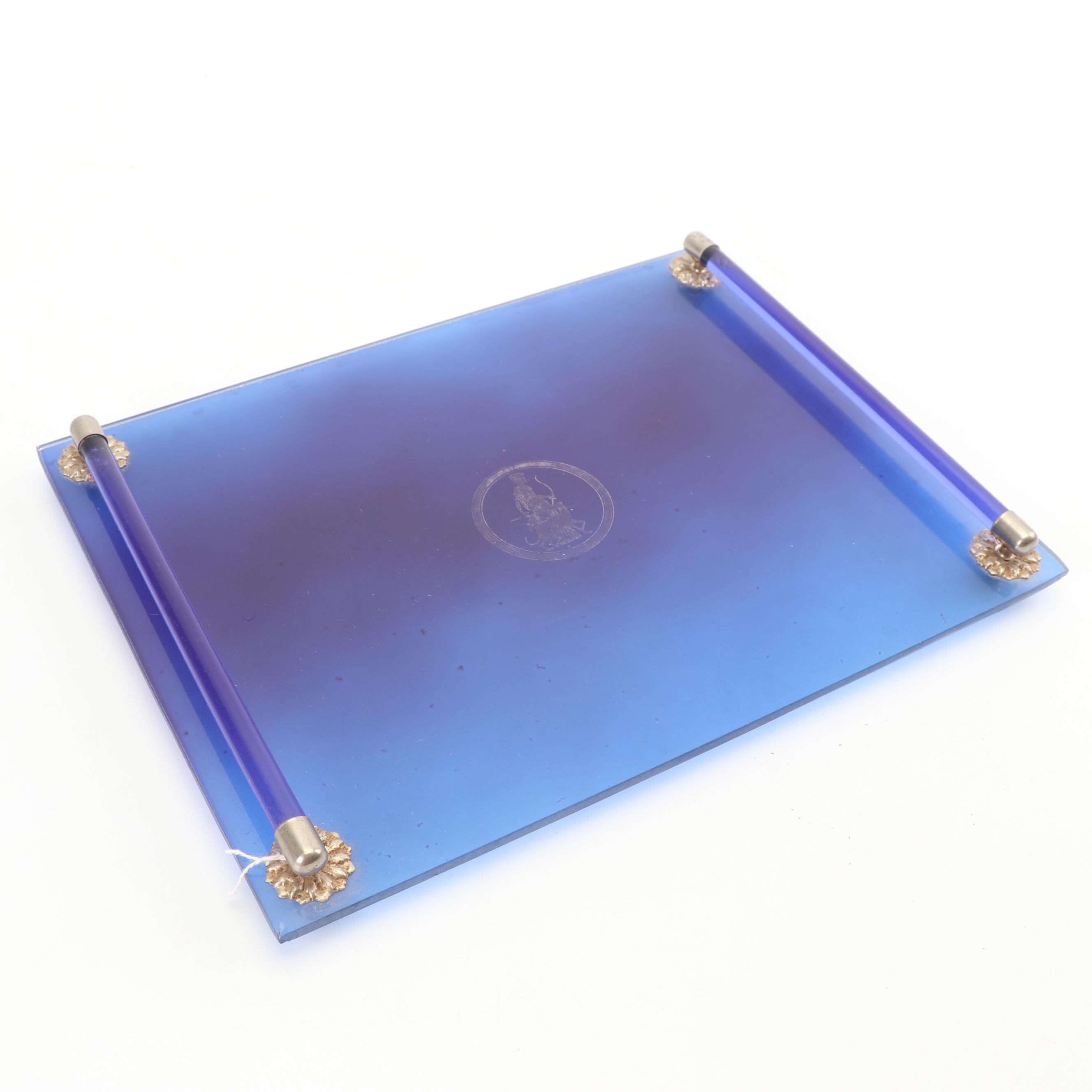 Cobalt Glass Serveware and Oil Lamp featuring Colony, with Hazel Atlas