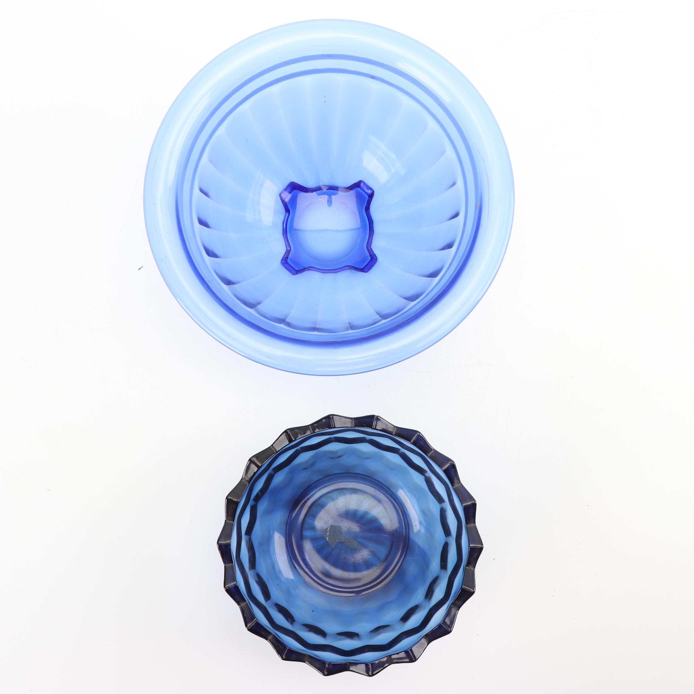 Cobalt Glass Serveware and Oil Lamp featuring Colony, with Hazel Atlas