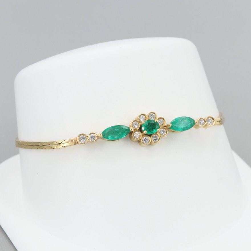 14K Yellow Gold Emerald and Diamond Bracelet