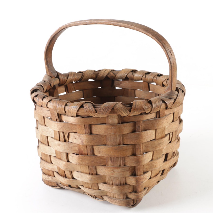 American Splint Oak Gathering Basket, Late 19th to Early 20th Century