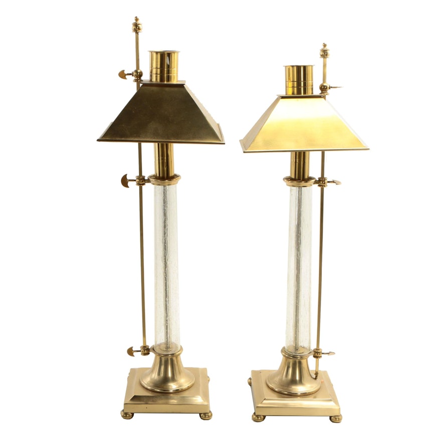 Chapman Columnar Bouillette Style Glass and Brass Table Lamps, 1986