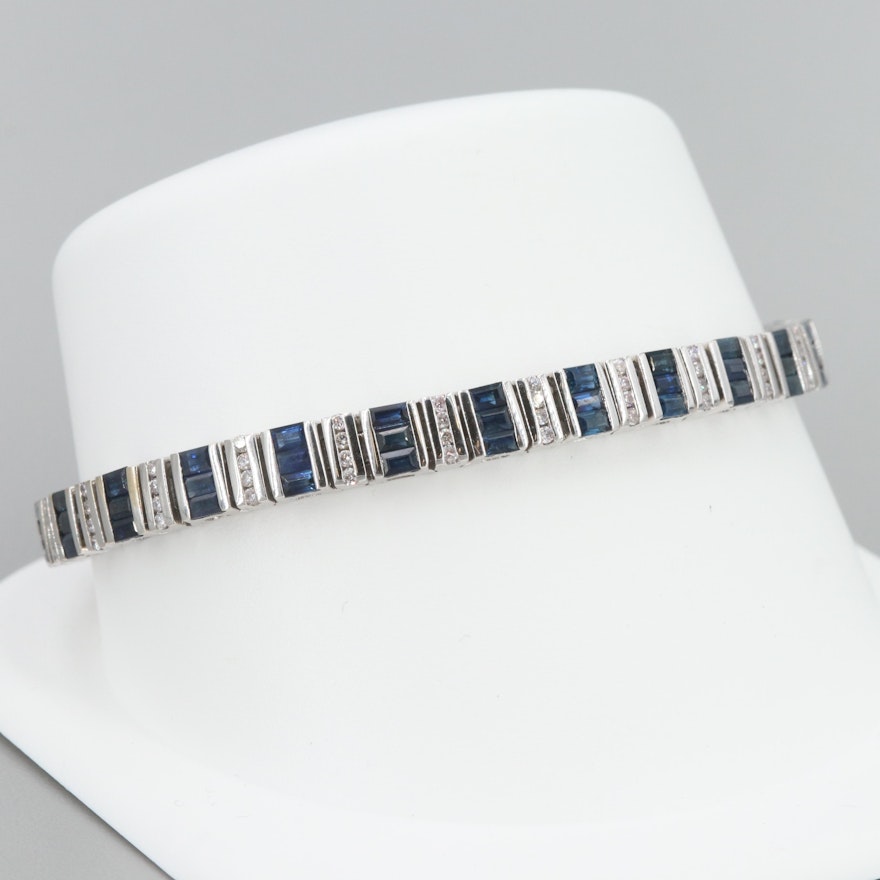 14K White Gold Sapphire and Diamond Bracelet