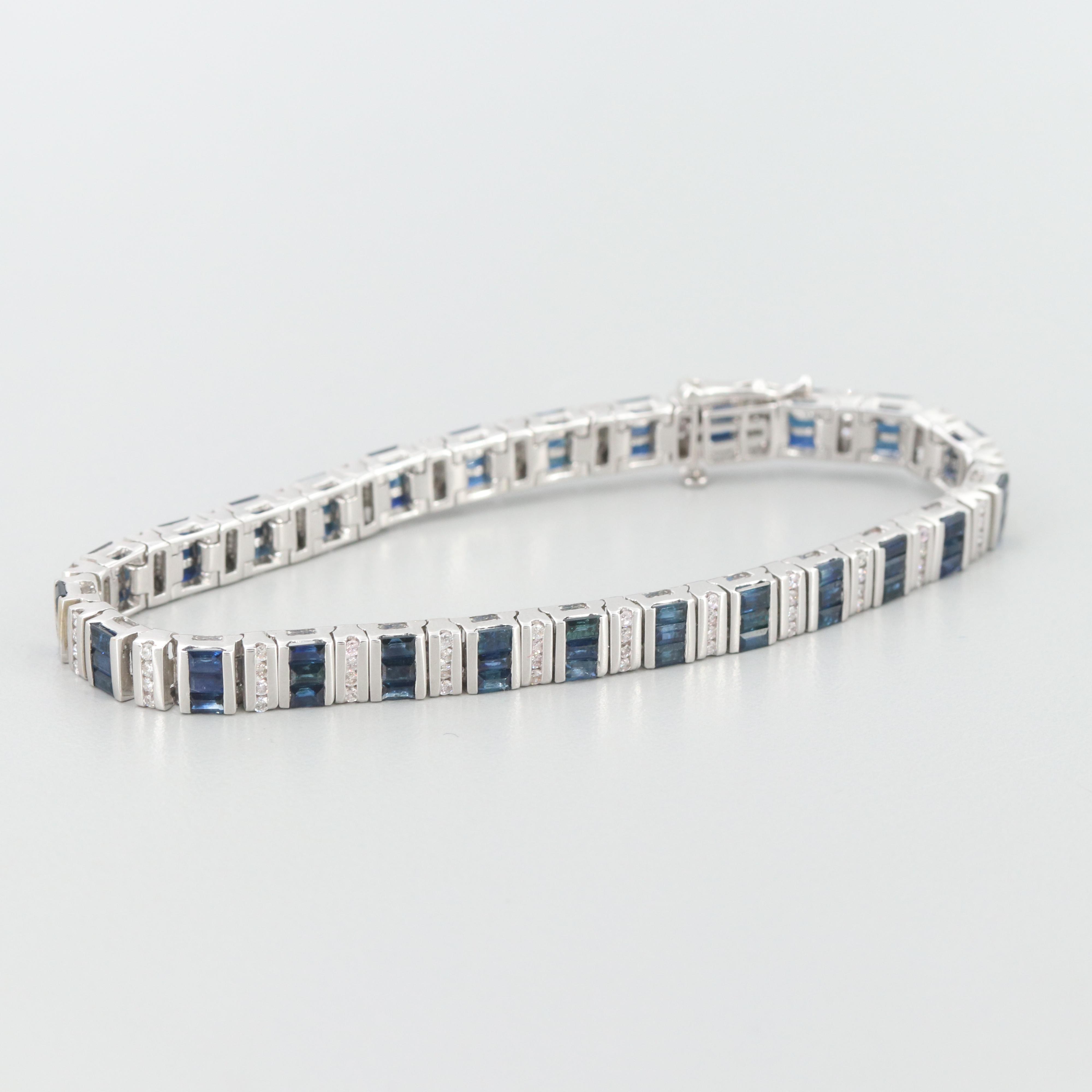 14K White Gold Sapphire and Diamond Bracelet