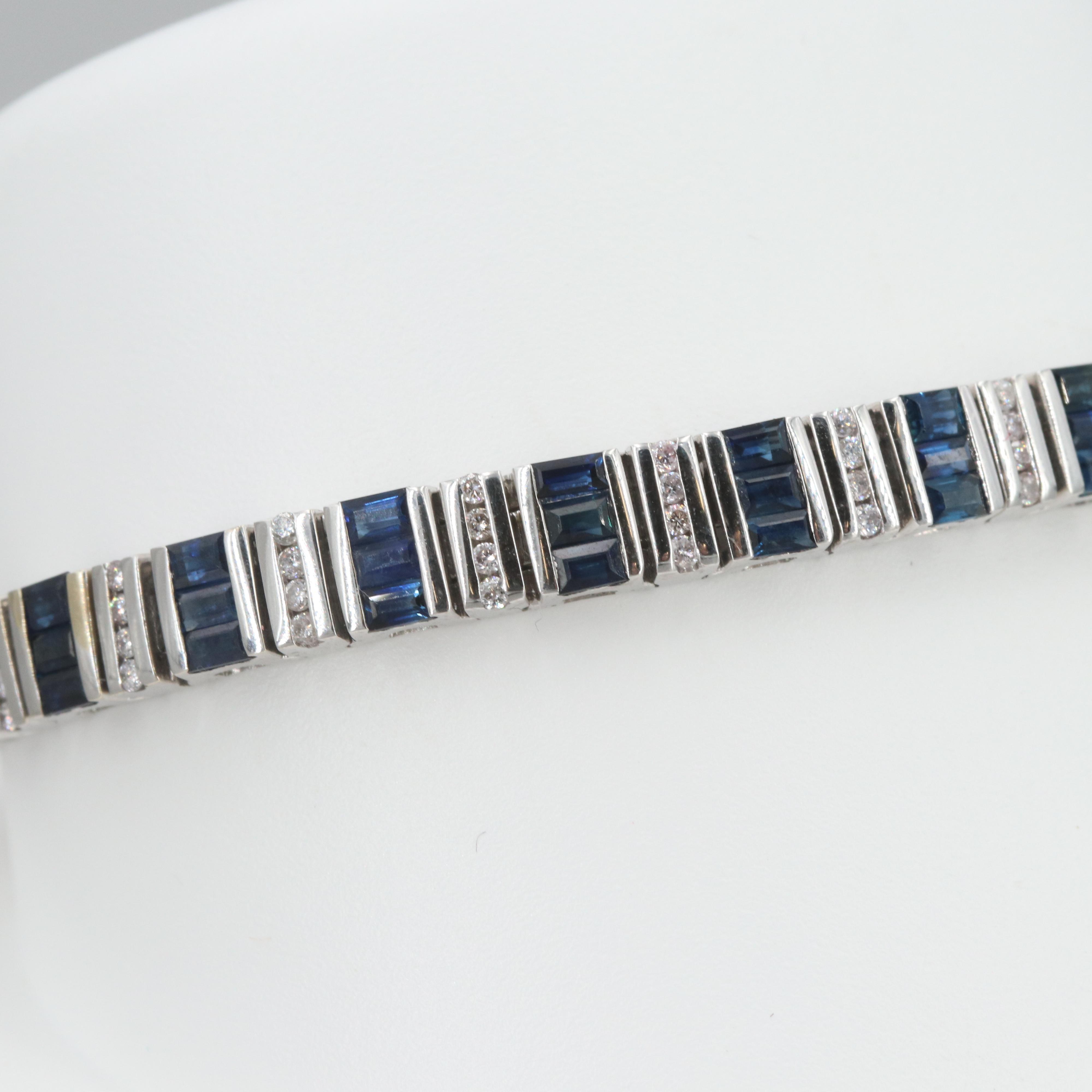 14K White Gold Sapphire and Diamond Bracelet