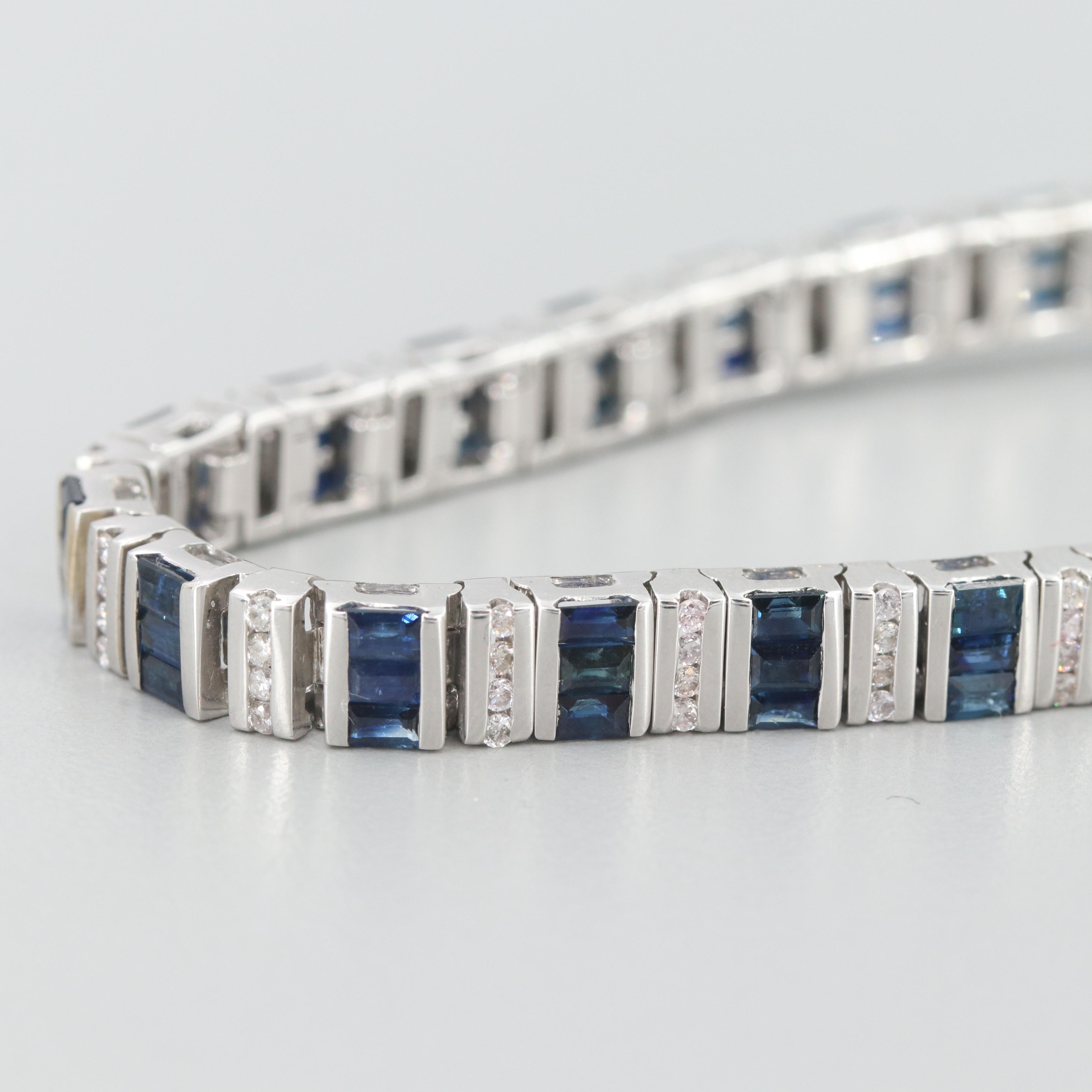 14K White Gold Sapphire and Diamond Bracelet