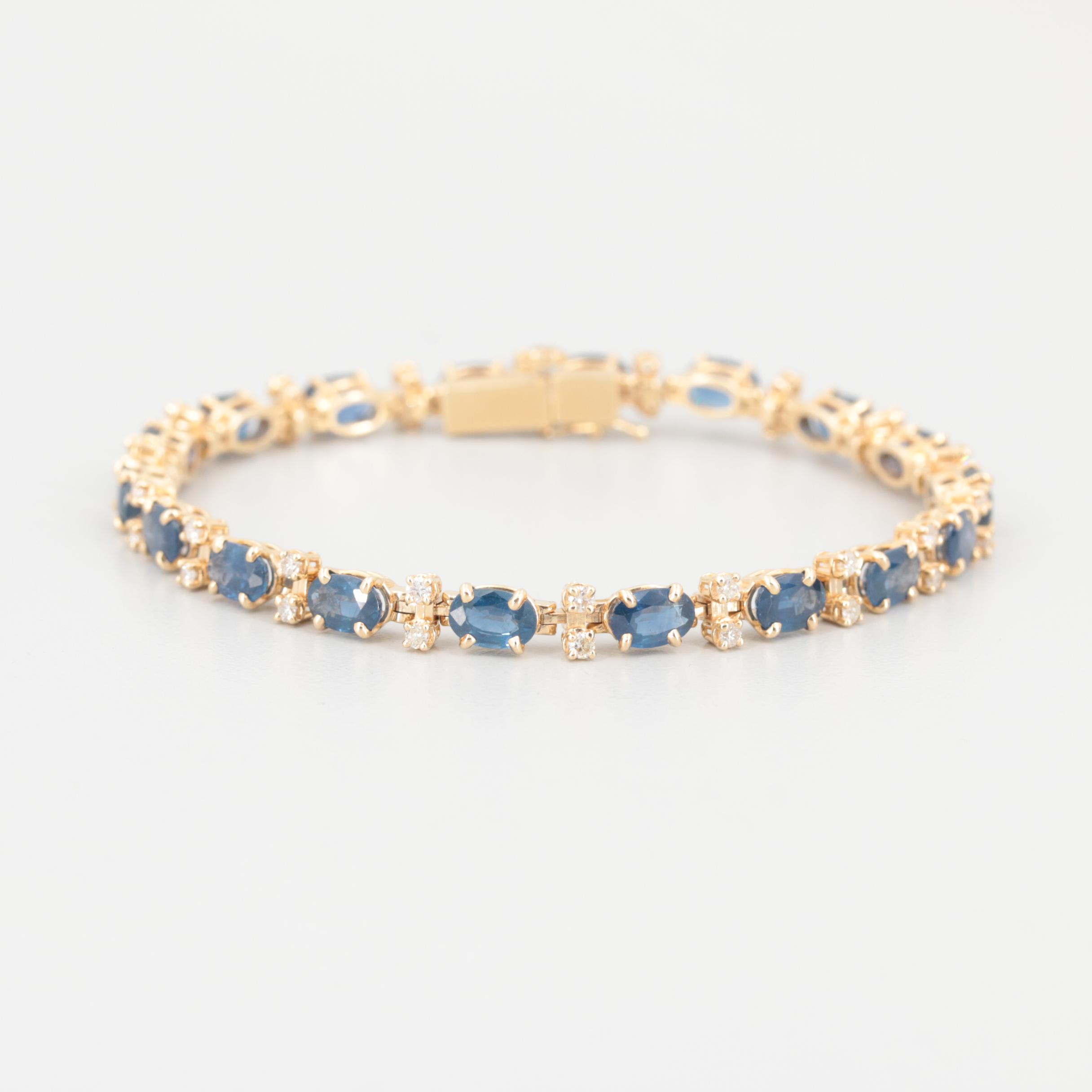 14K Yellow Gold Sapphire and Diamond Bracelet