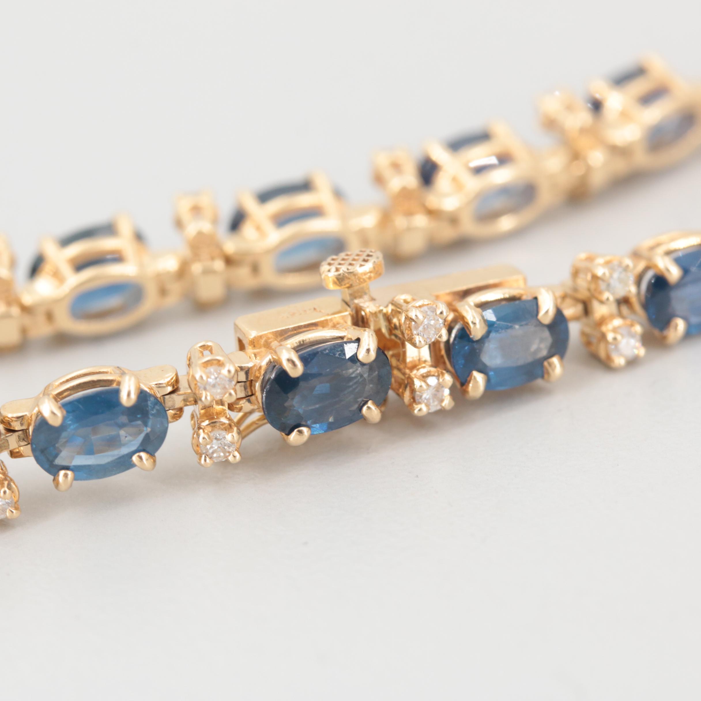 14K Yellow Gold Sapphire and Diamond Bracelet