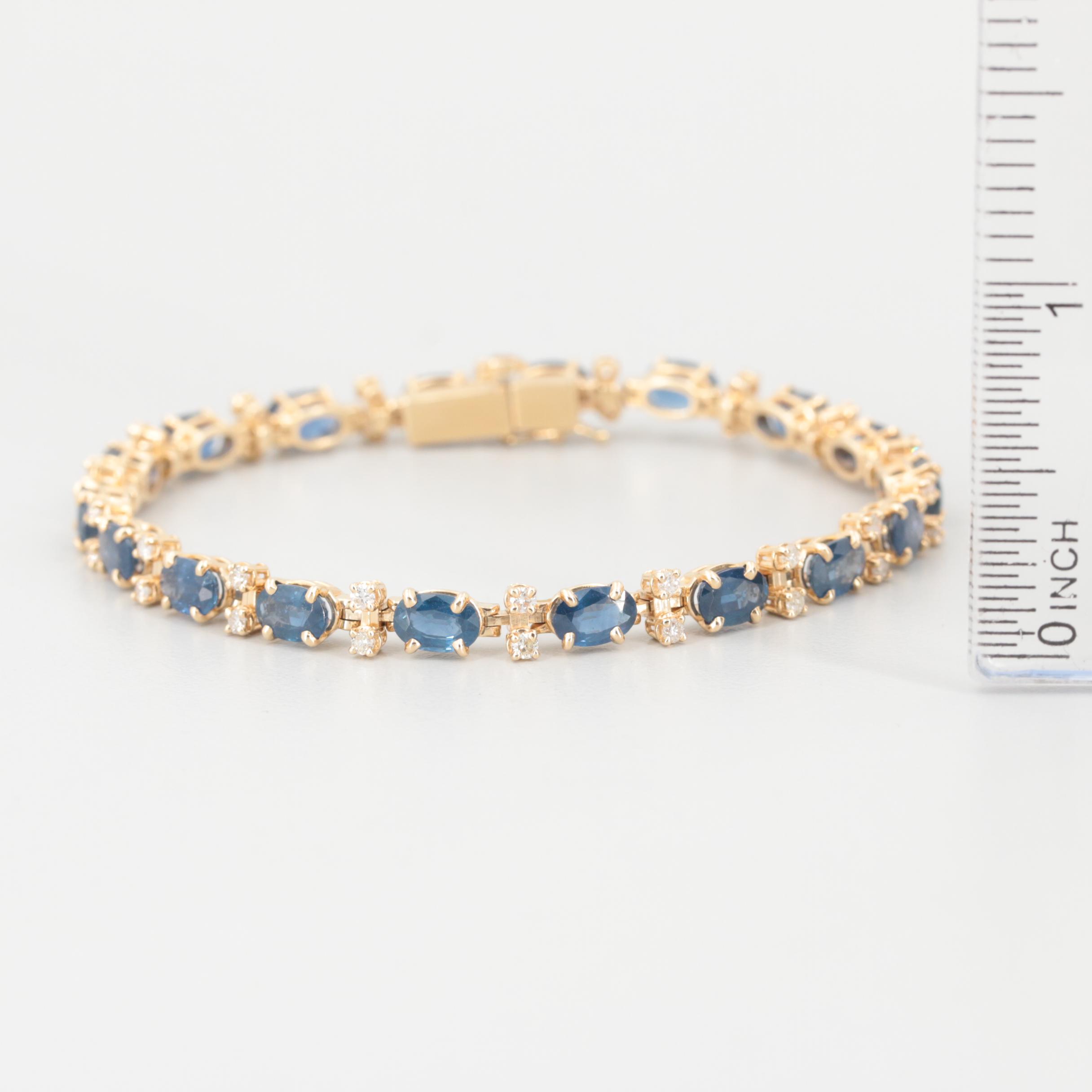 14K Yellow Gold Sapphire and Diamond Bracelet