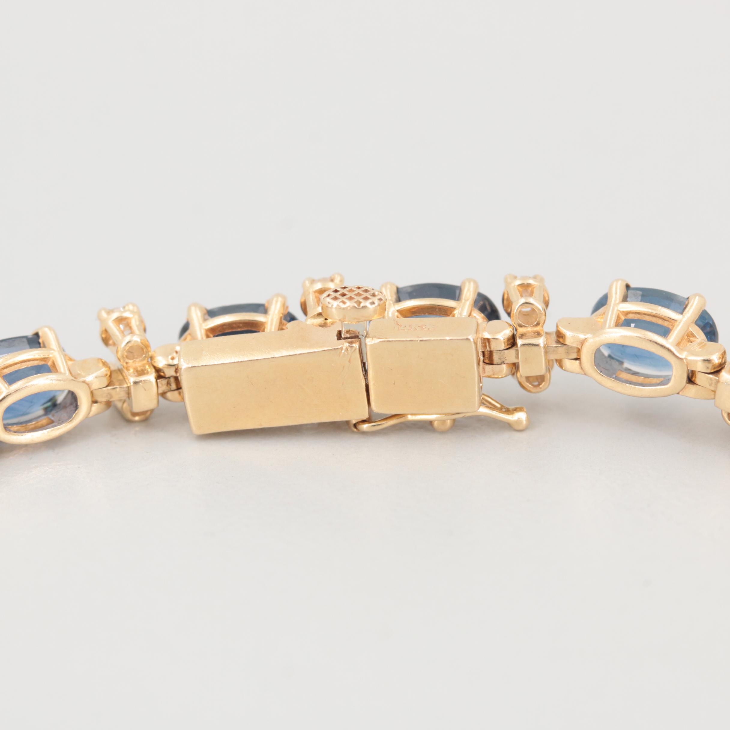 14K Yellow Gold Sapphire and Diamond Bracelet