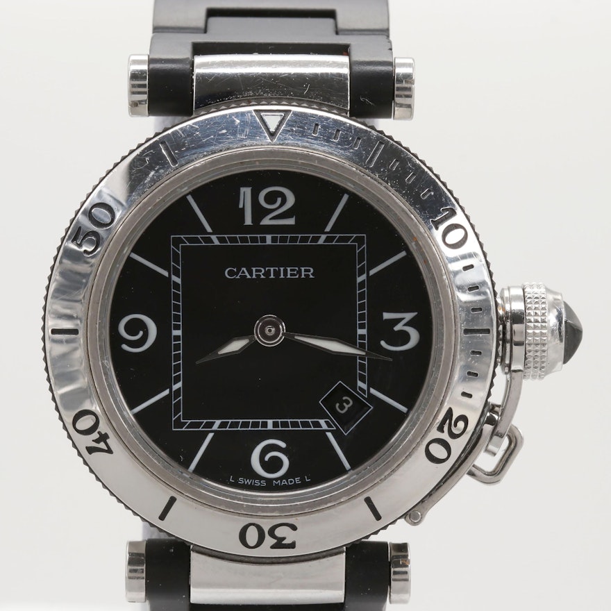 Pasha de Cartier Seatimer Stainless Steel Wristwatch With Date Window