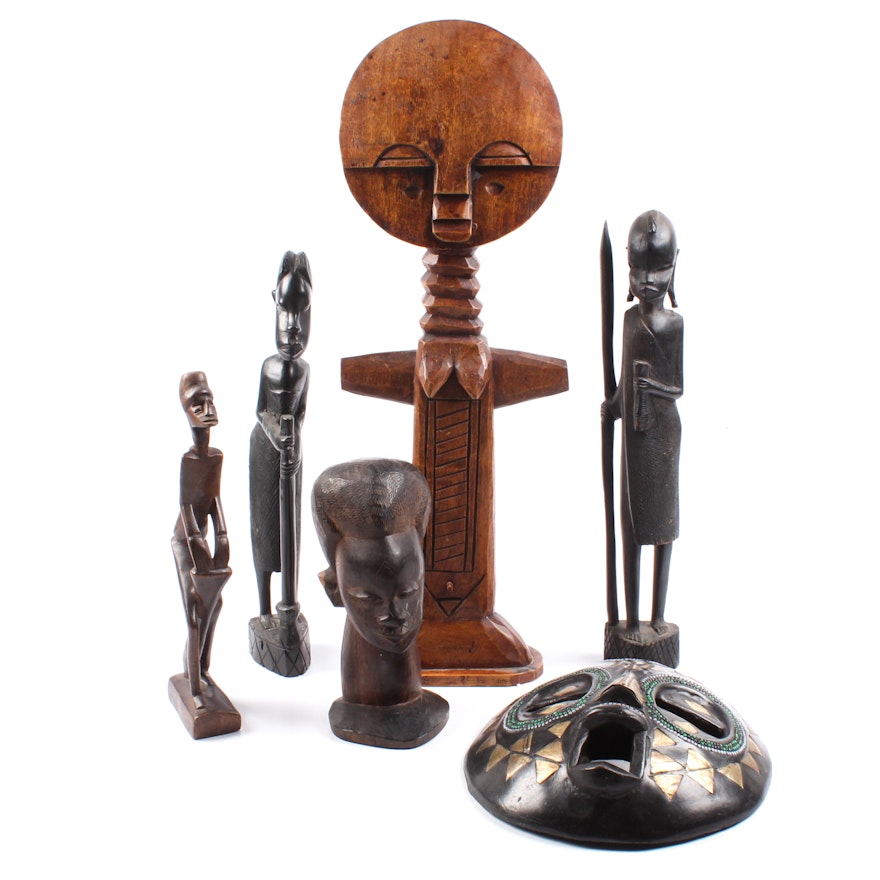 African Carvings with Fertility Doll and Figures