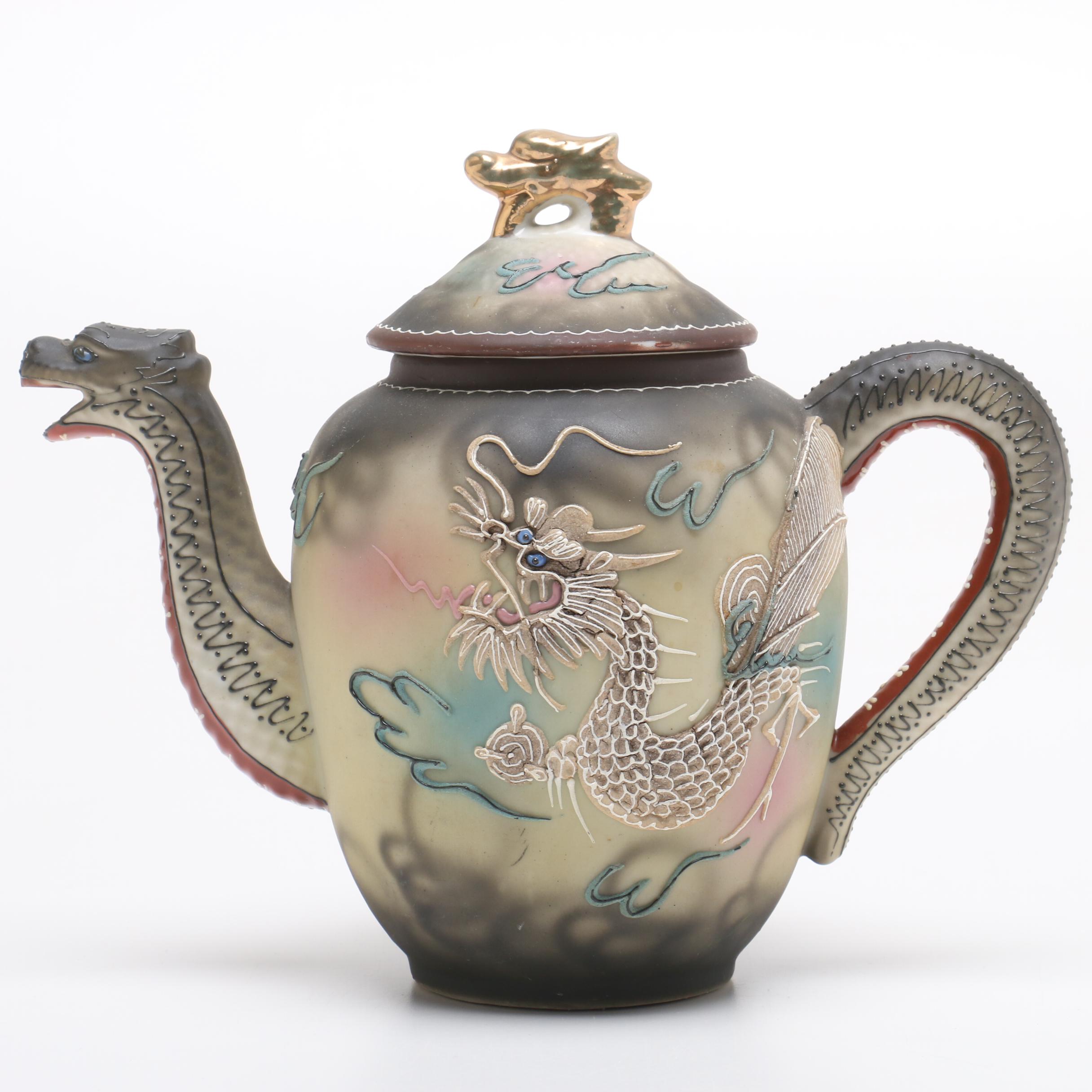 Hand Painted Japanese Moriage Dragonware Tea Set by Takito