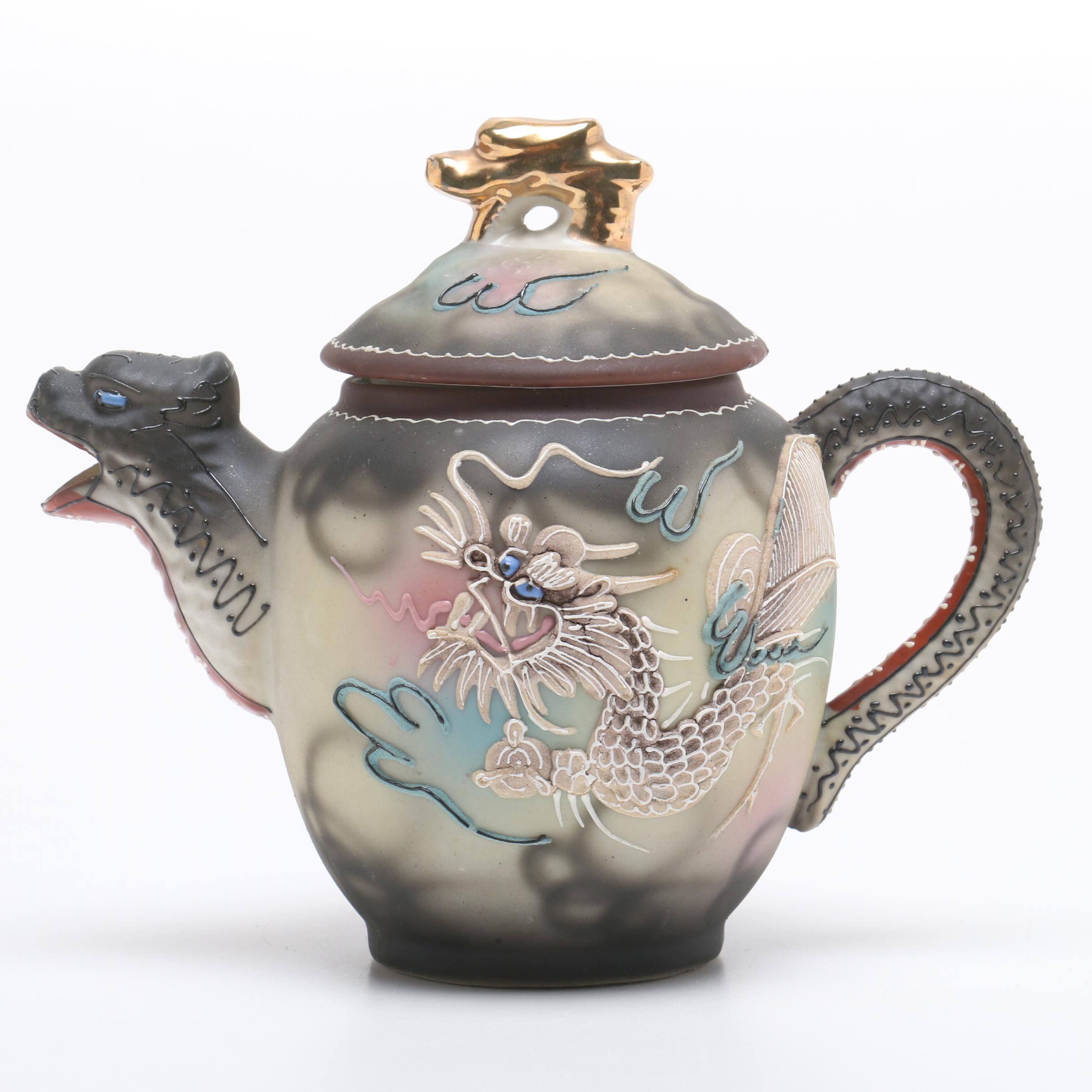 Hand Painted Japanese Moriage Dragonware Tea Set by Takito