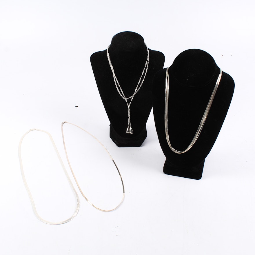 Sterling Silver Necklaces Featuring Lariat and Multi-Strand