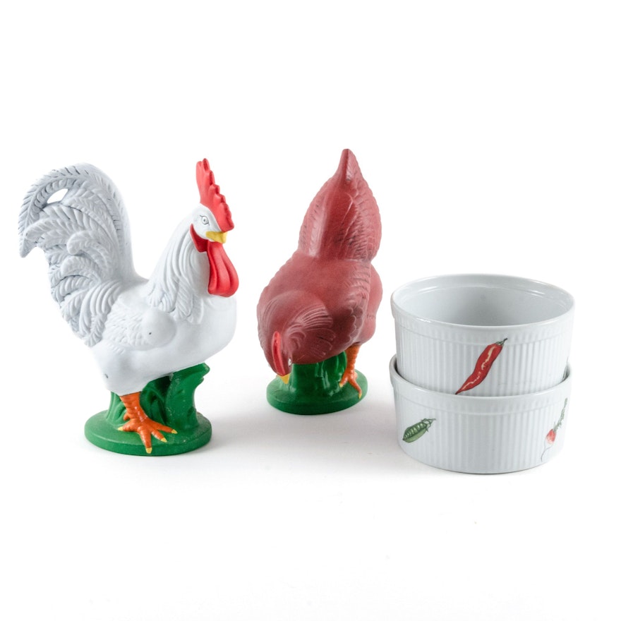 Hand-Painted Ceramic Roosters and Bonne Cuisine Bakeware