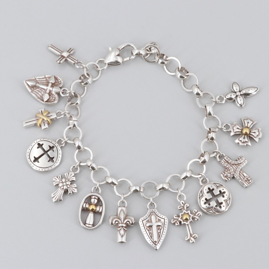 Silver Tone Charm Bracelet with Gold Tone Accents