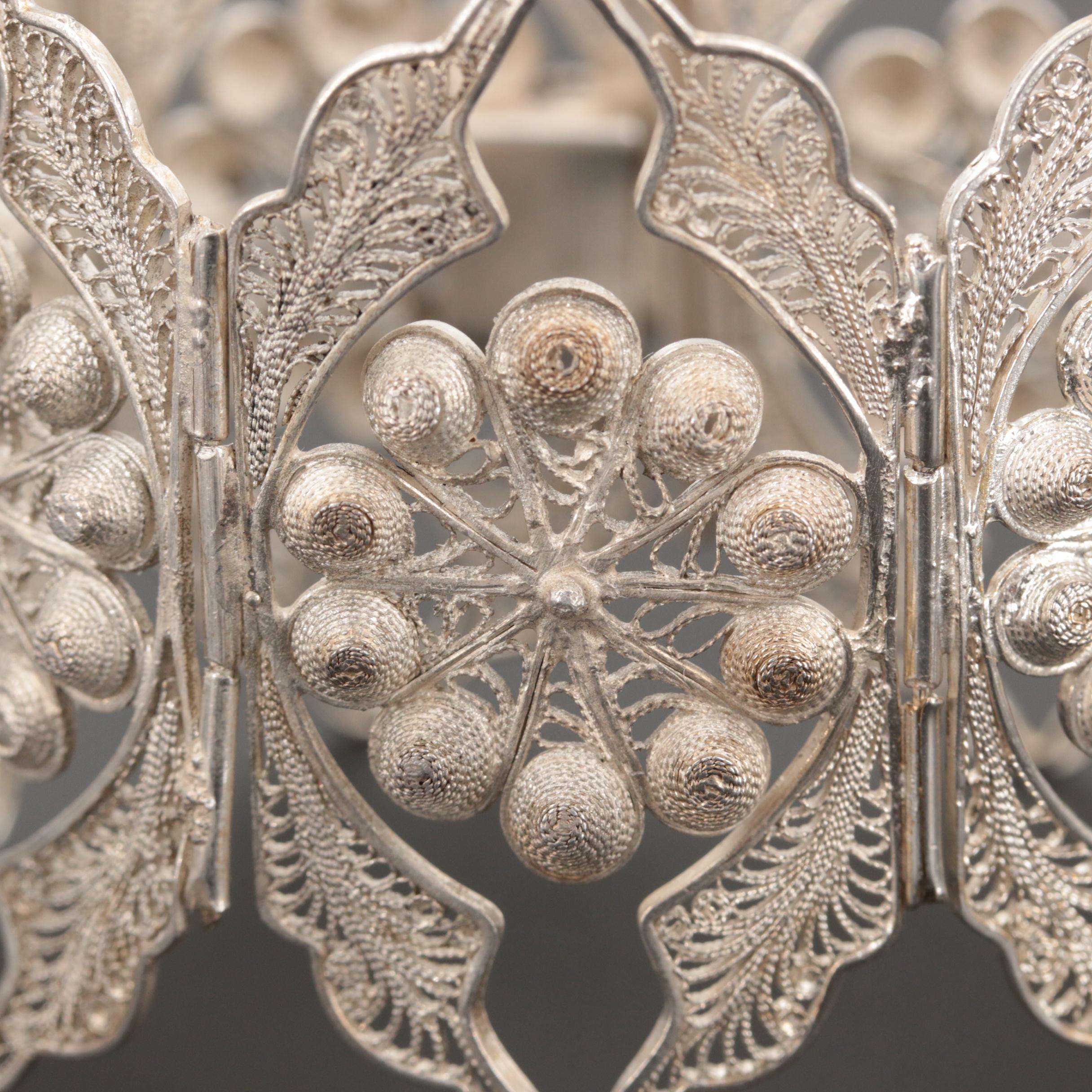 Mexican Sterling Silver Filigree Panel Bracelet