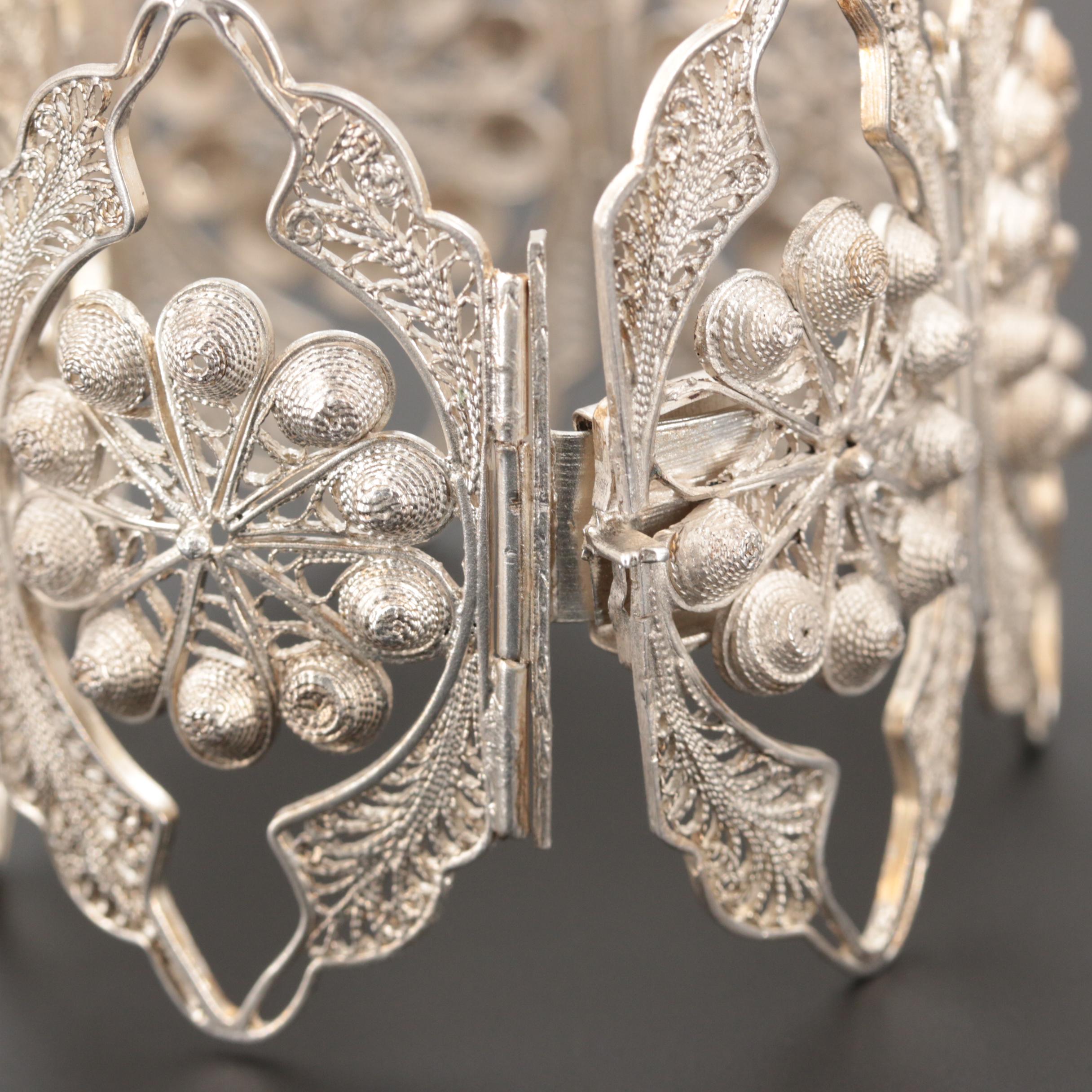 Mexican Sterling Silver Filigree Panel Bracelet