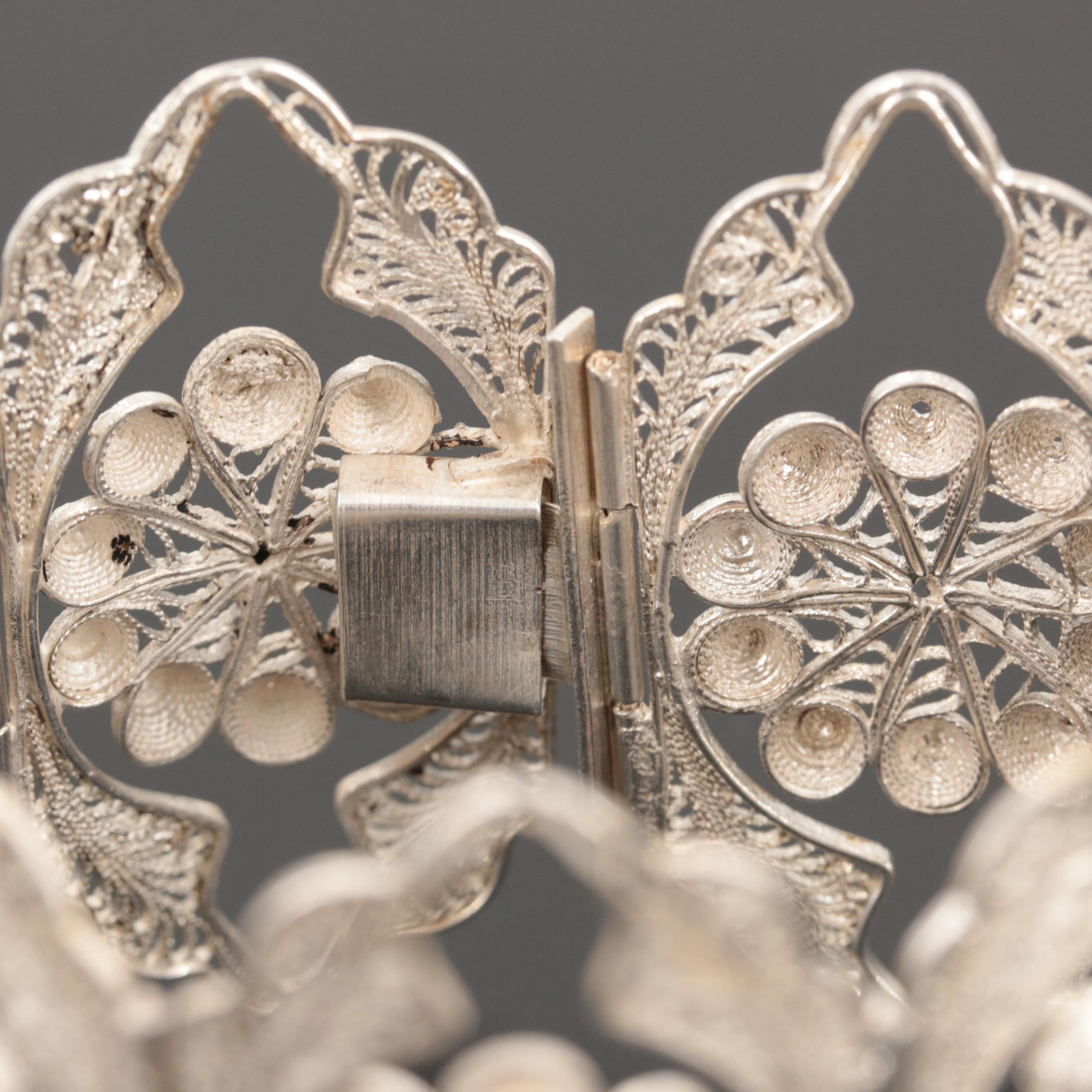 Mexican Sterling Silver Filigree Panel Bracelet
