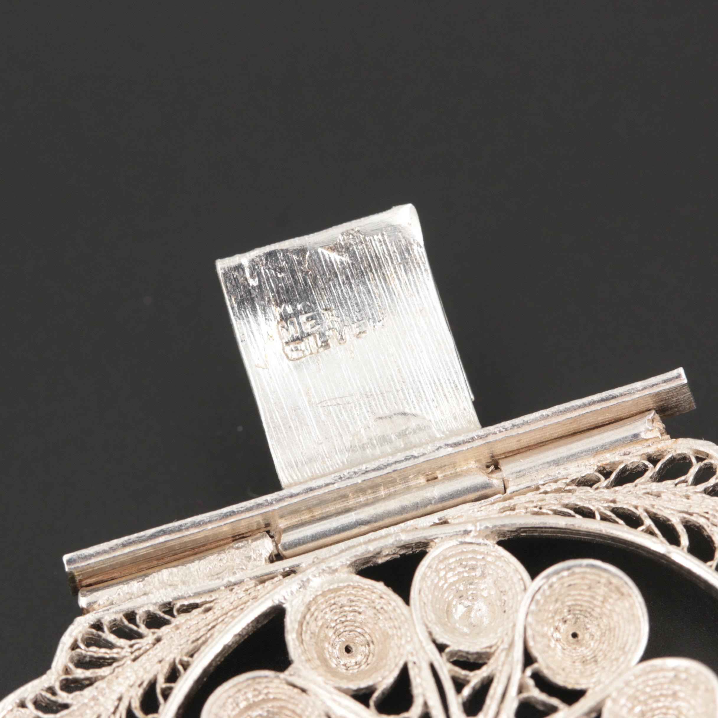 Mexican Sterling Silver Filigree Panel Bracelet