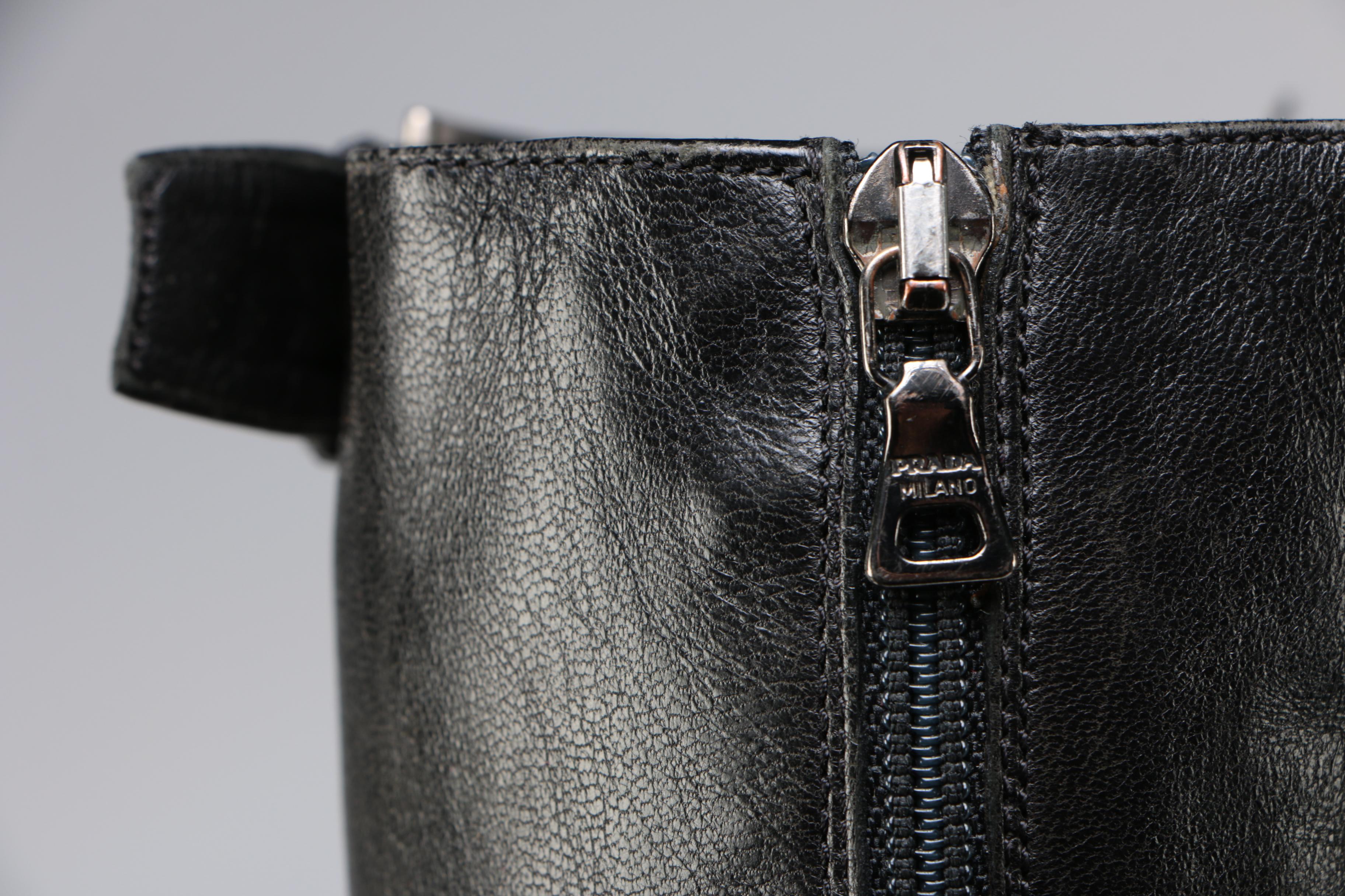 Prada Black Leather Tall Boots