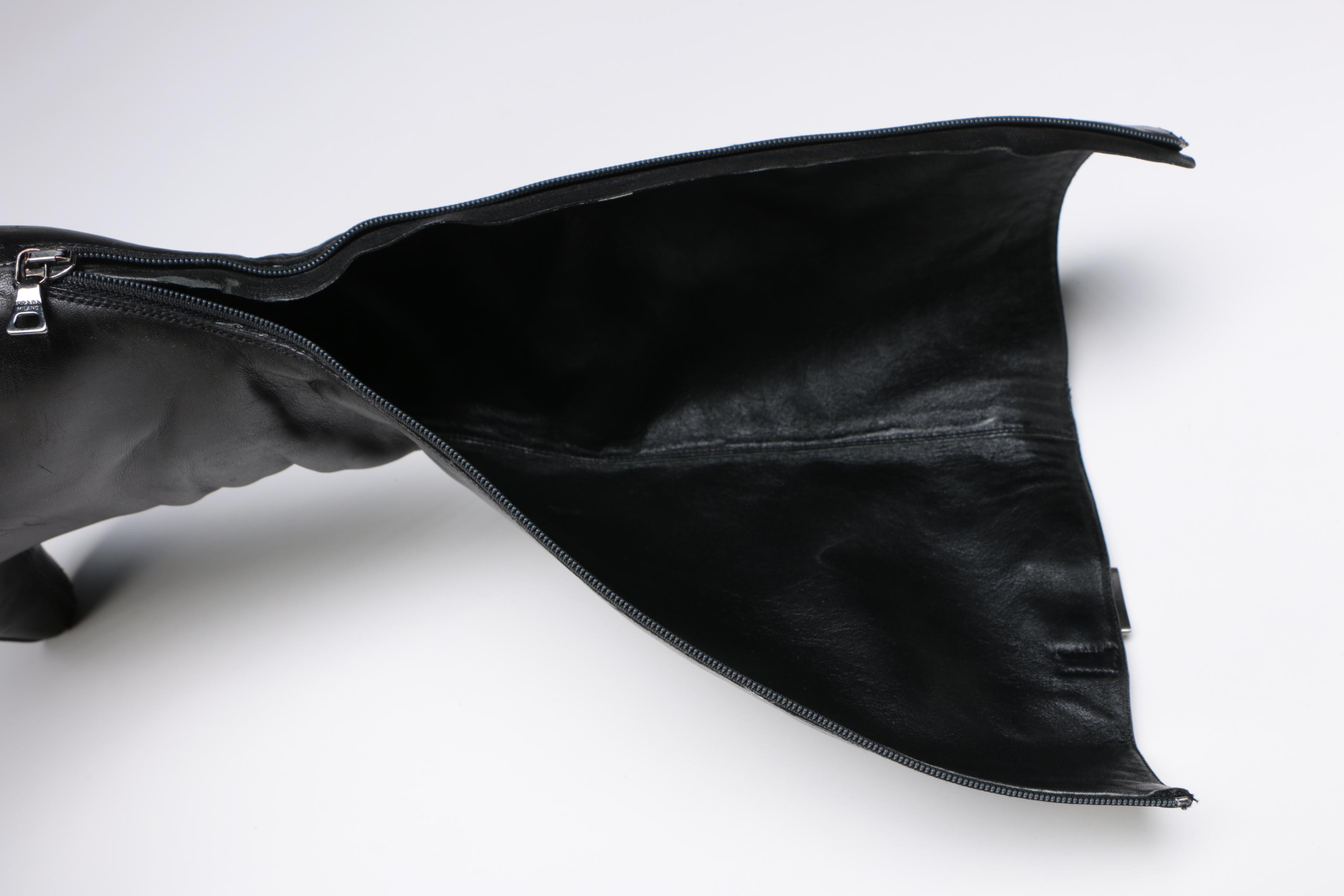 Prada Black Leather Tall Boots