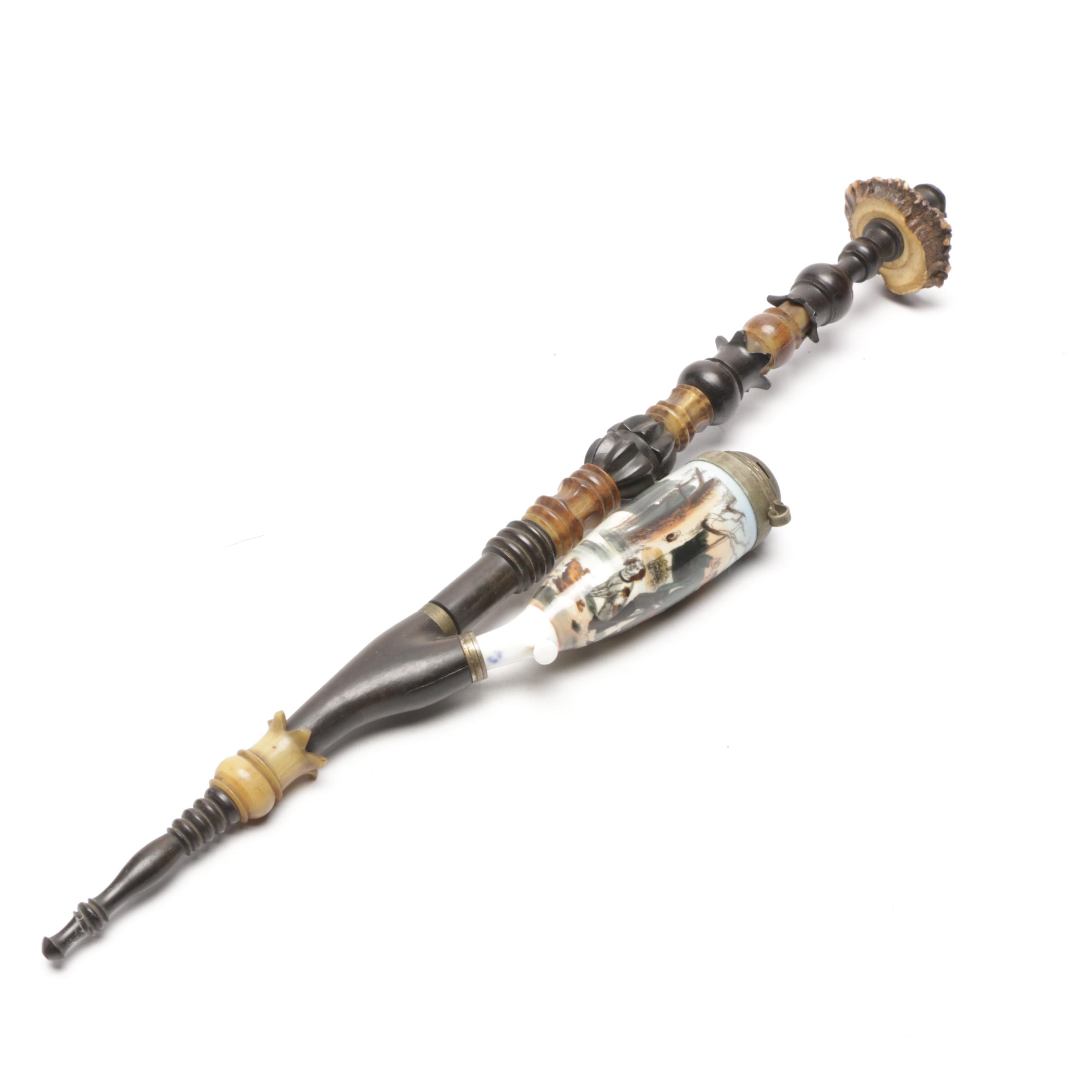 Antique Bavarian Crafted Smoking Pipe With Hunting Scene