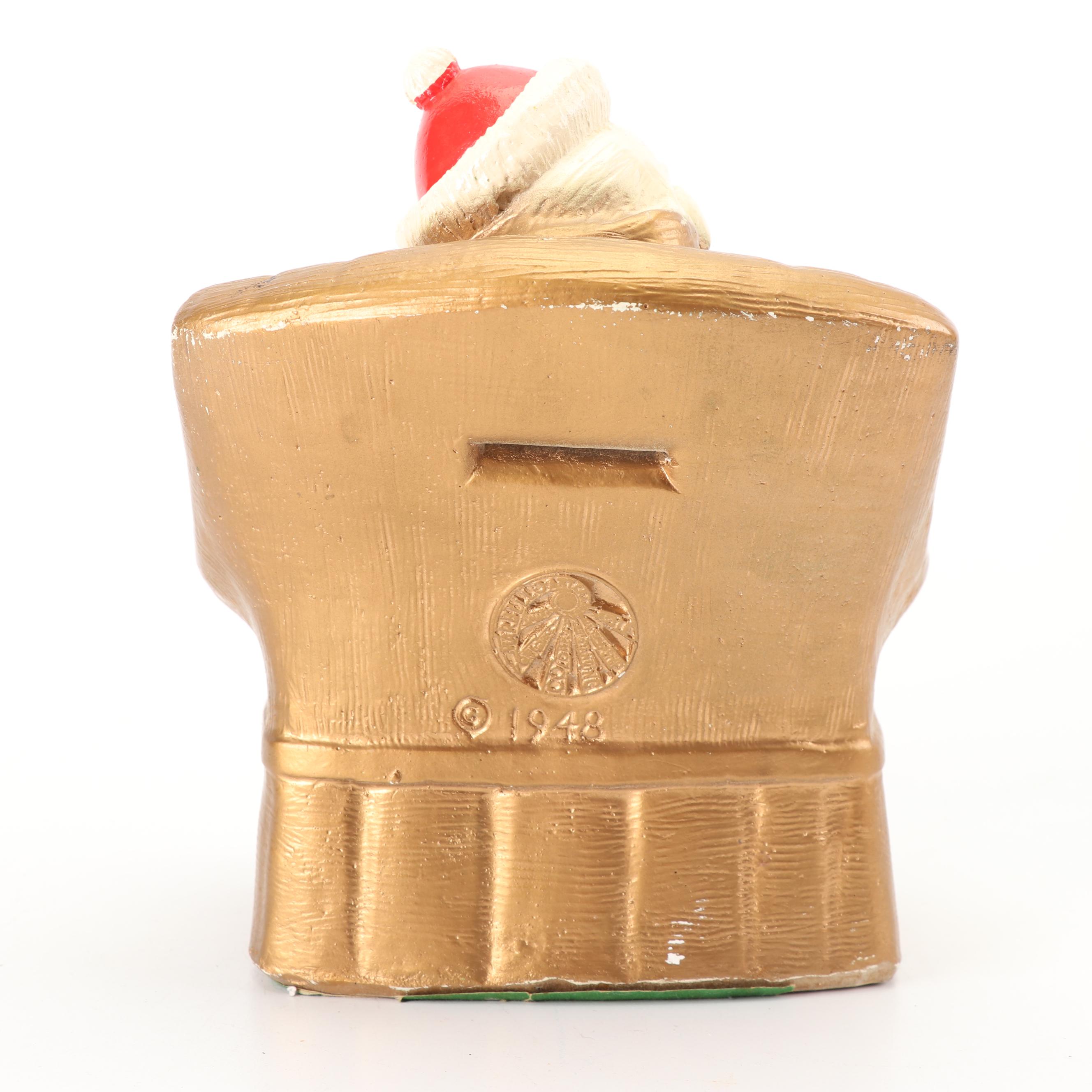 Christmas Themed Ceramic Coin Bank, Salt and Pepper Shakers, and Cup