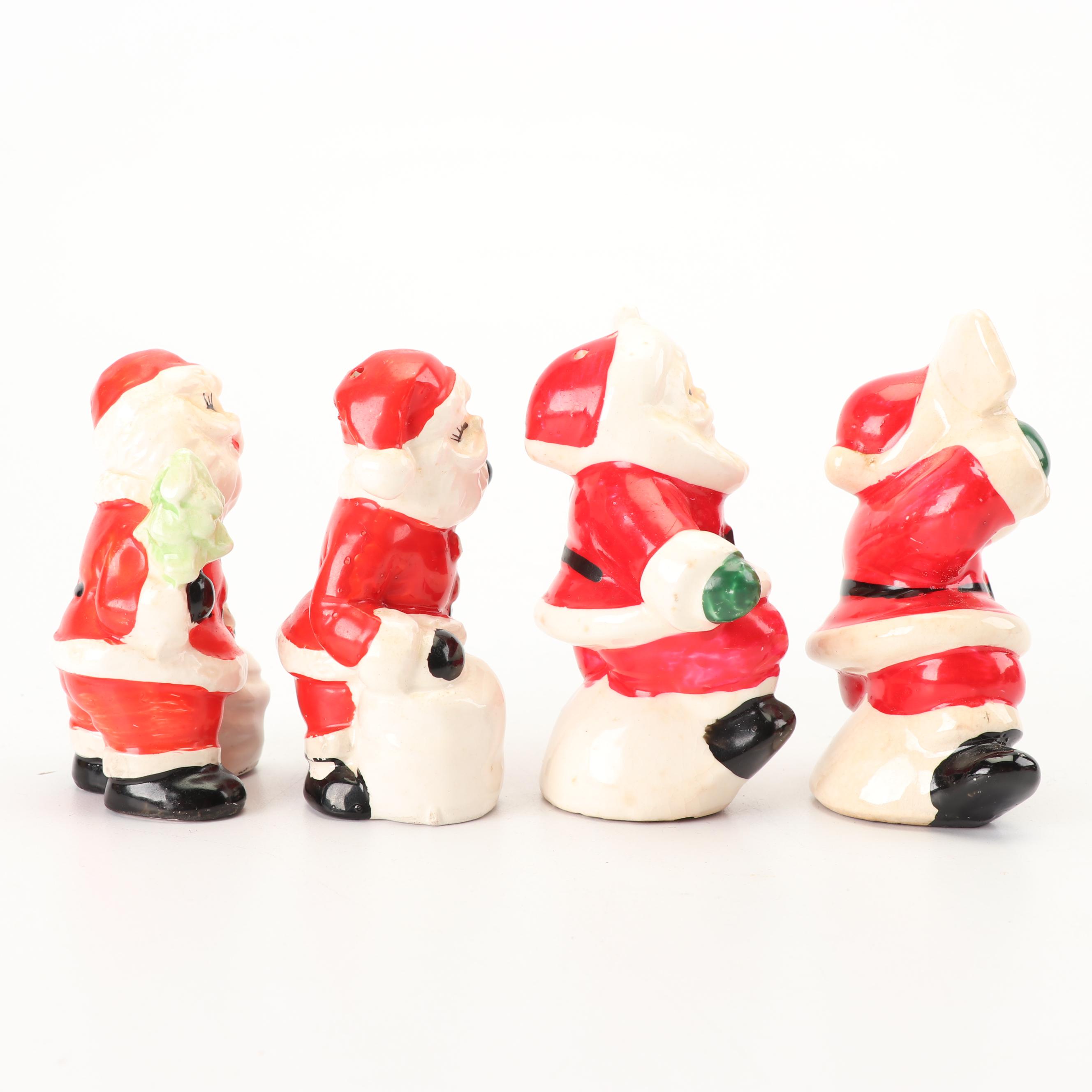 Christmas Themed Ceramic Coin Bank, Salt and Pepper Shakers, and Cup