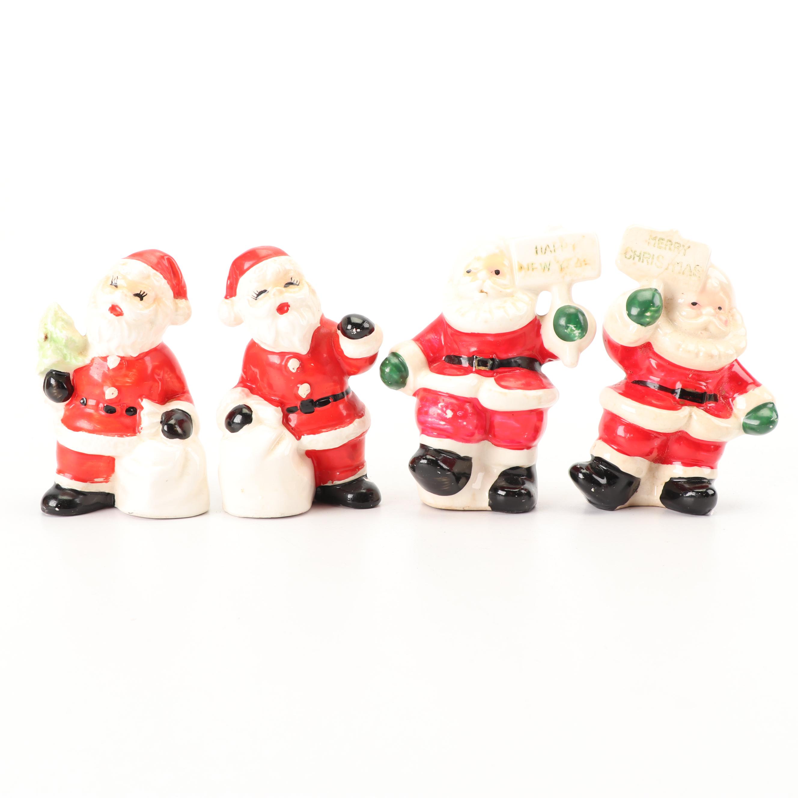 Christmas Themed Ceramic Coin Bank, Salt and Pepper Shakers, and Cup