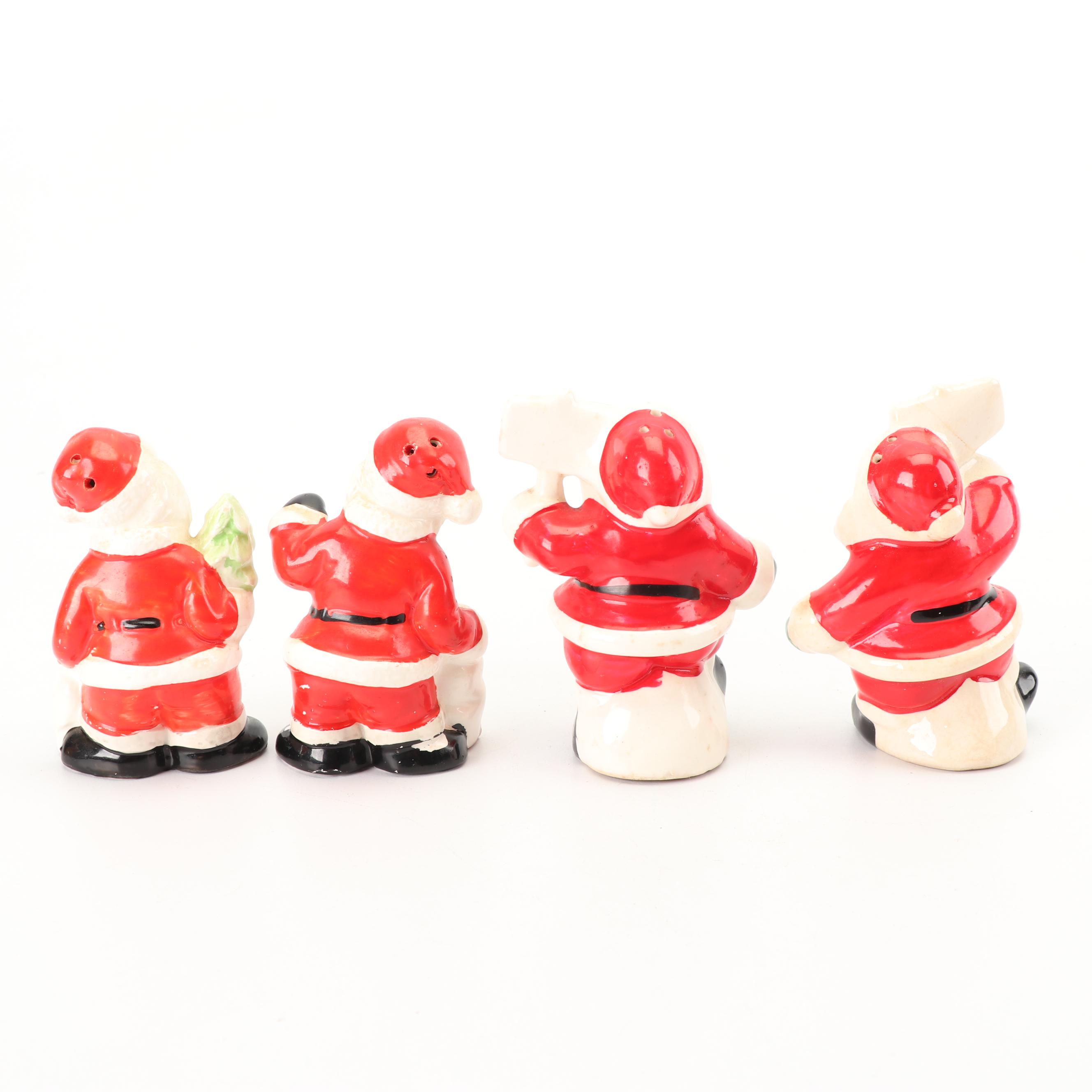 Christmas Themed Ceramic Coin Bank, Salt and Pepper Shakers, and Cup