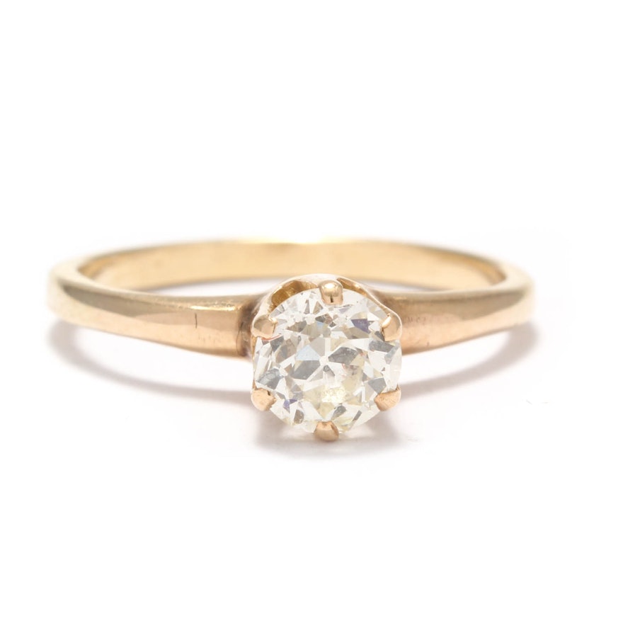 14K Yellow Gold Old European Cut Diamond Solitaire Engagement Ring