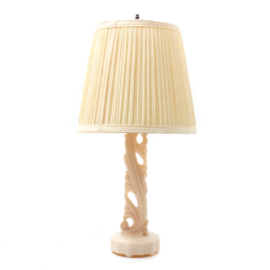 Vintage Opaline Glass Table Lamp with Pleated Lamp Shade
