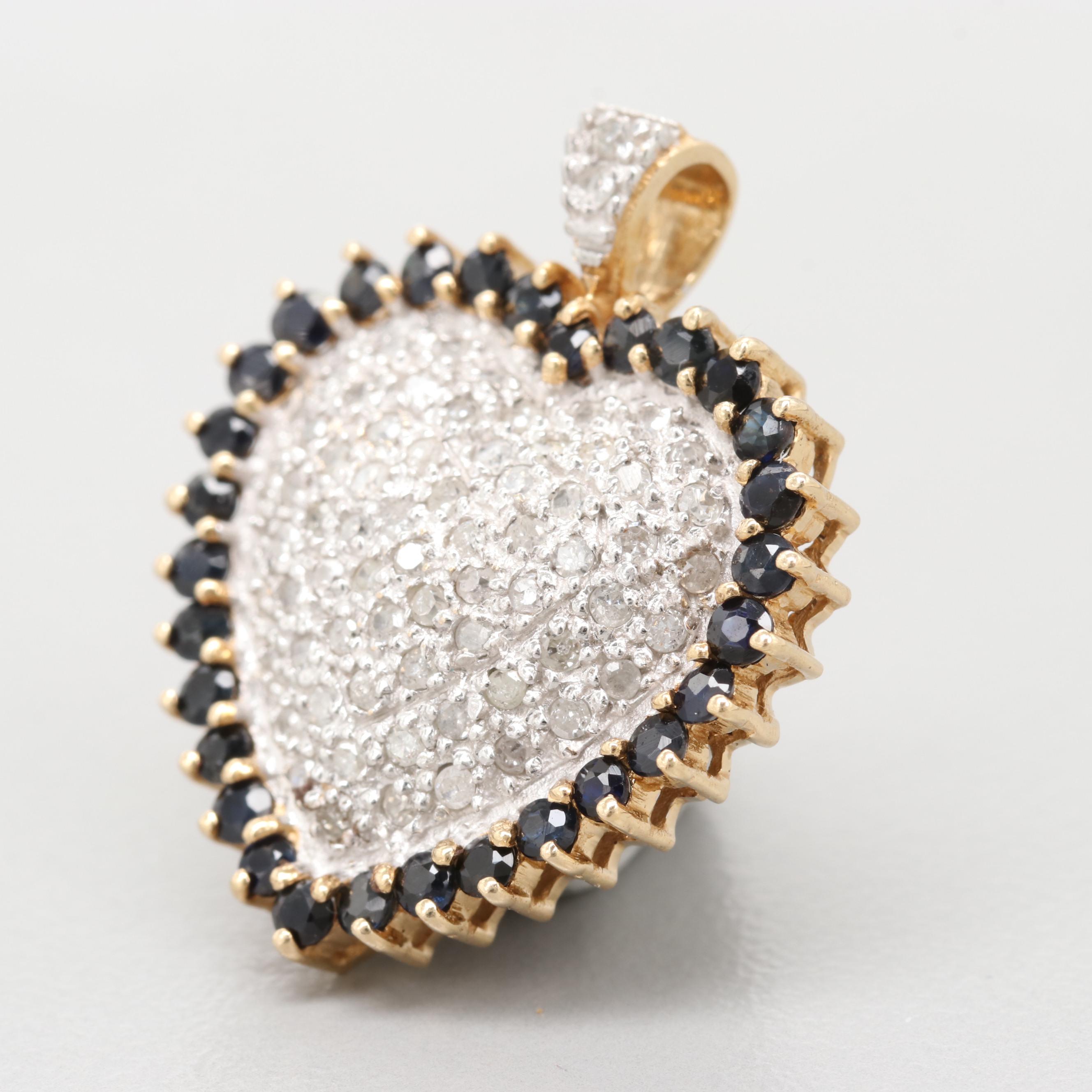 14K Yellow Gold Sapphire And Diamond Heart Pendant