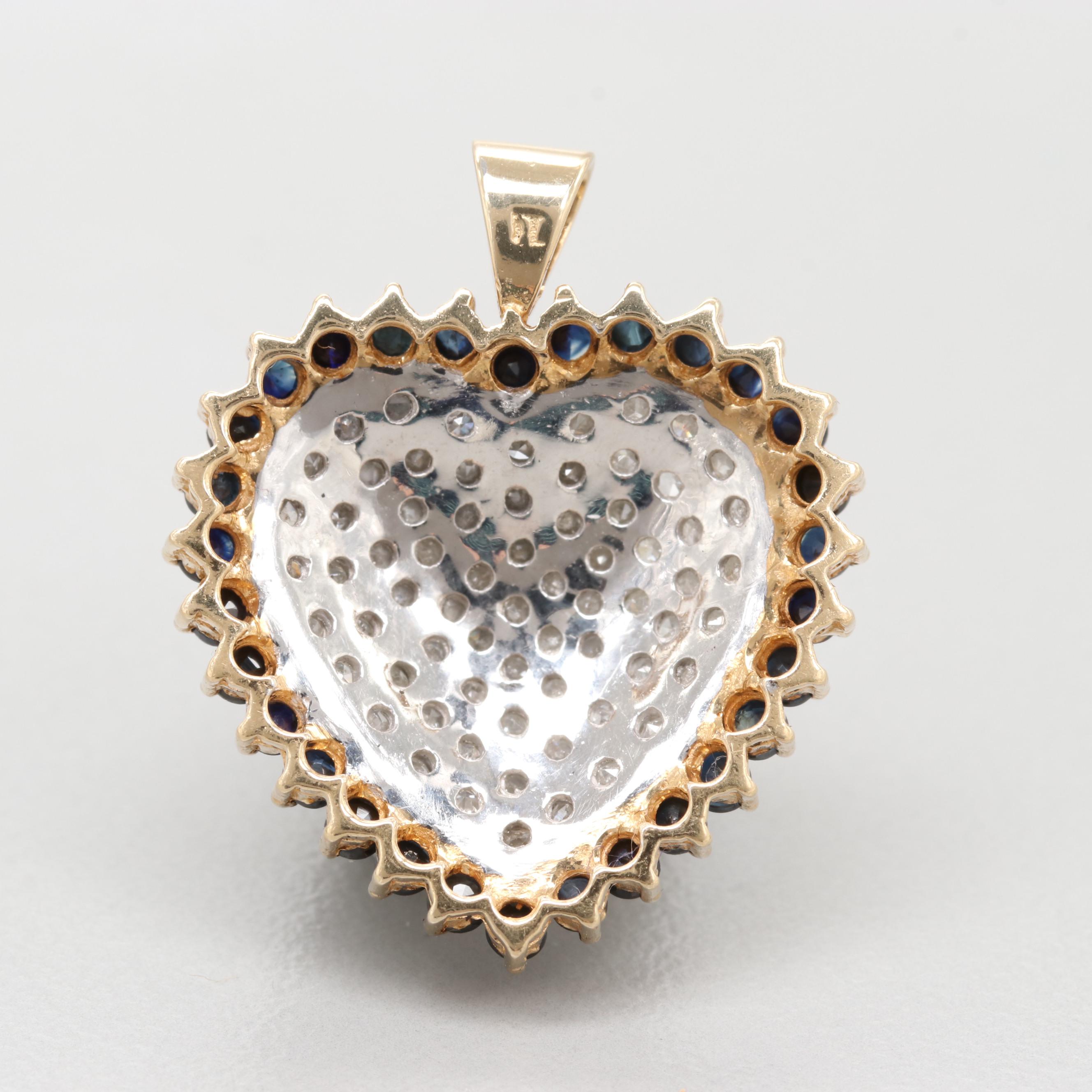 14K Yellow Gold Sapphire And Diamond Heart Pendant