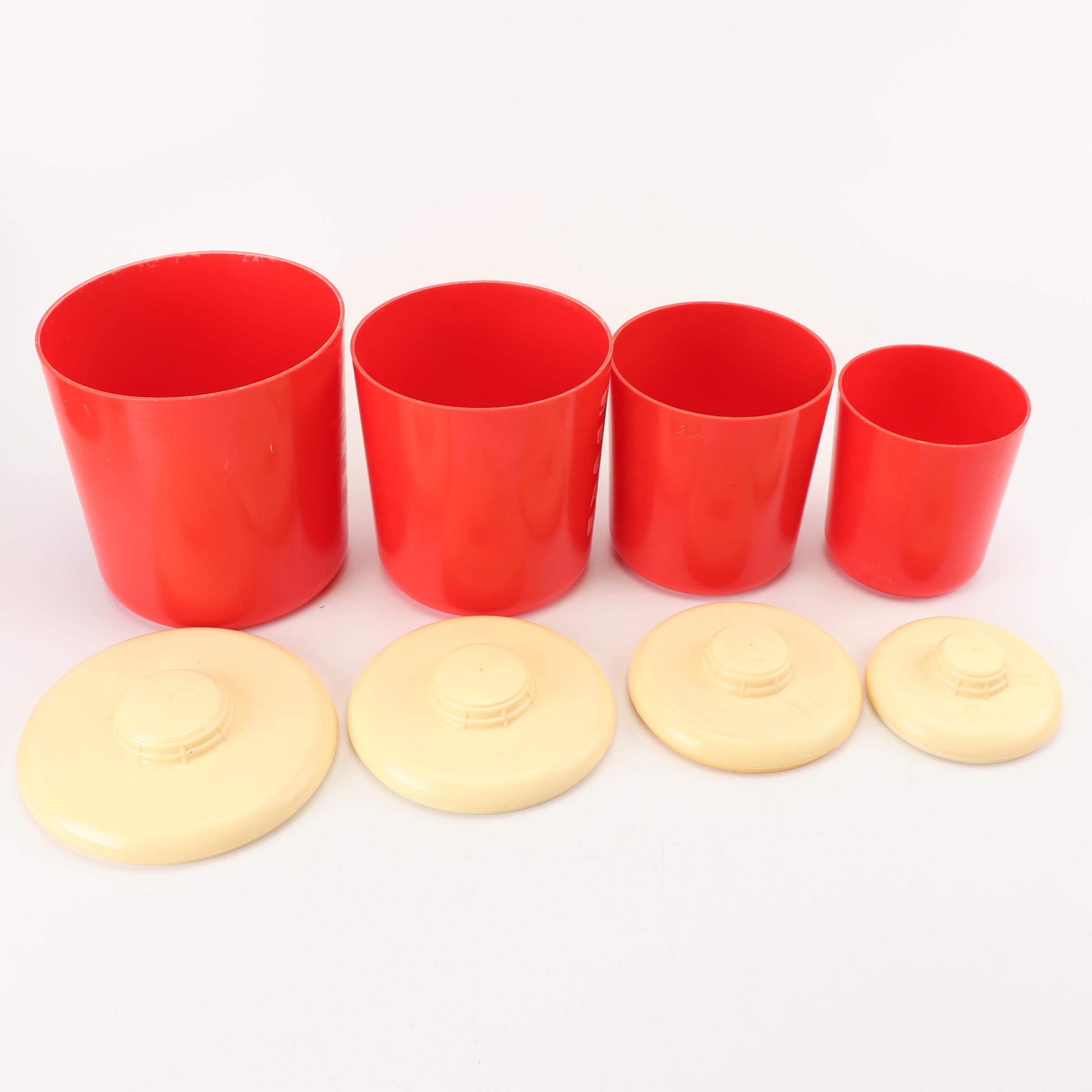 Vintage Red Plastic Kitchen Canisters, Salt and Pepper Shakers and More