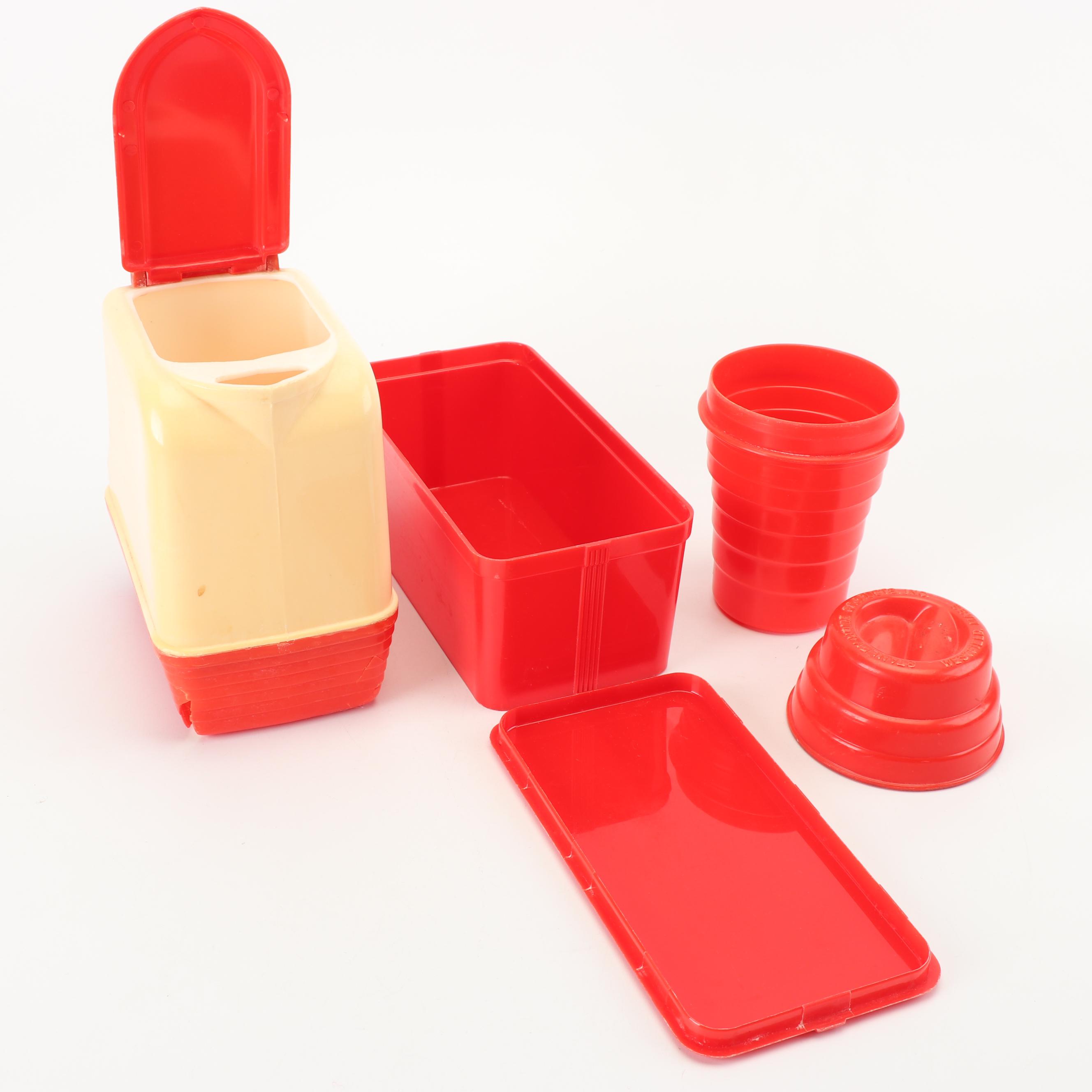 Vintage Red Plastic Kitchen Canisters, Salt and Pepper Shakers and More