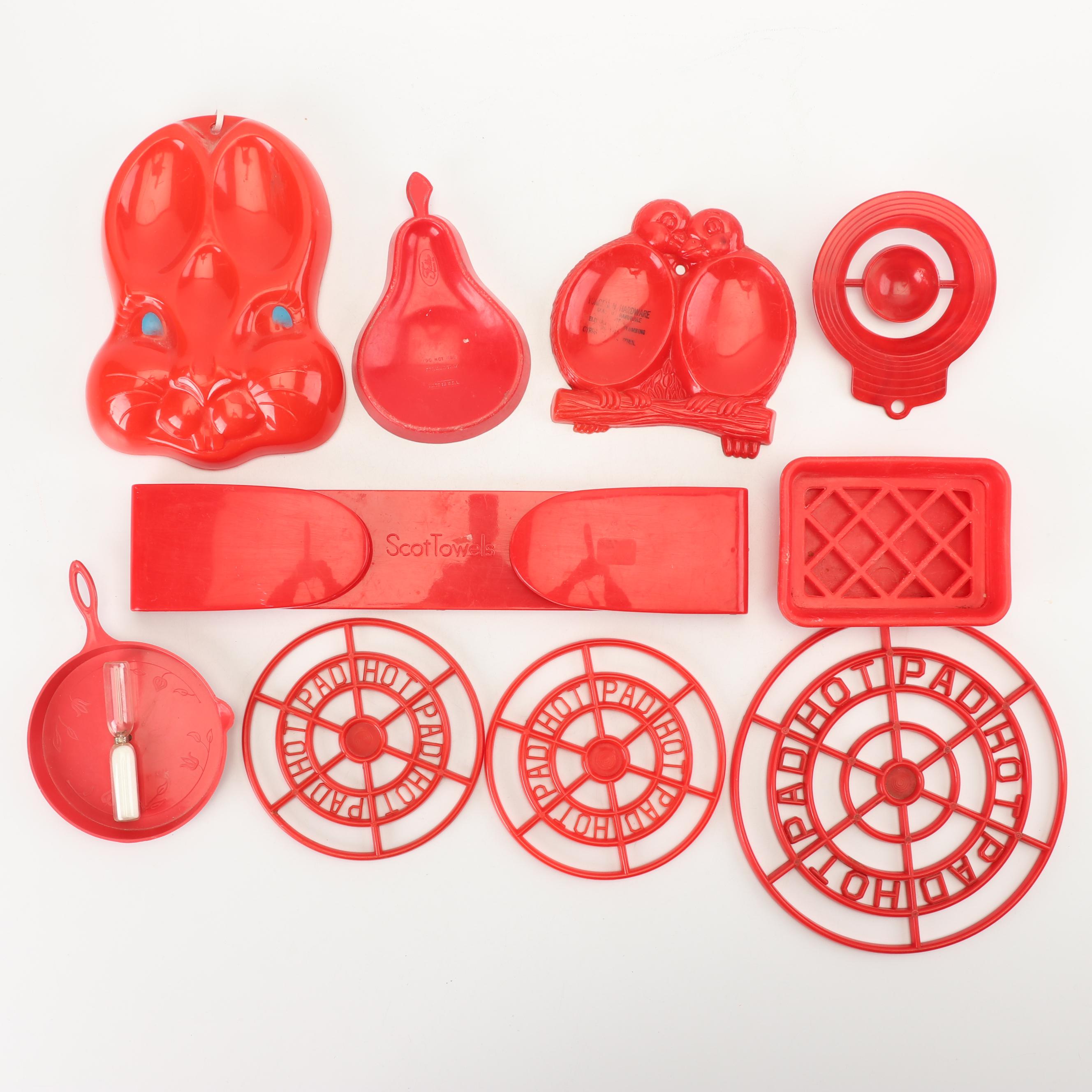 Vintage Red Plastic Kitchen Canisters, Salt and Pepper Shakers and More